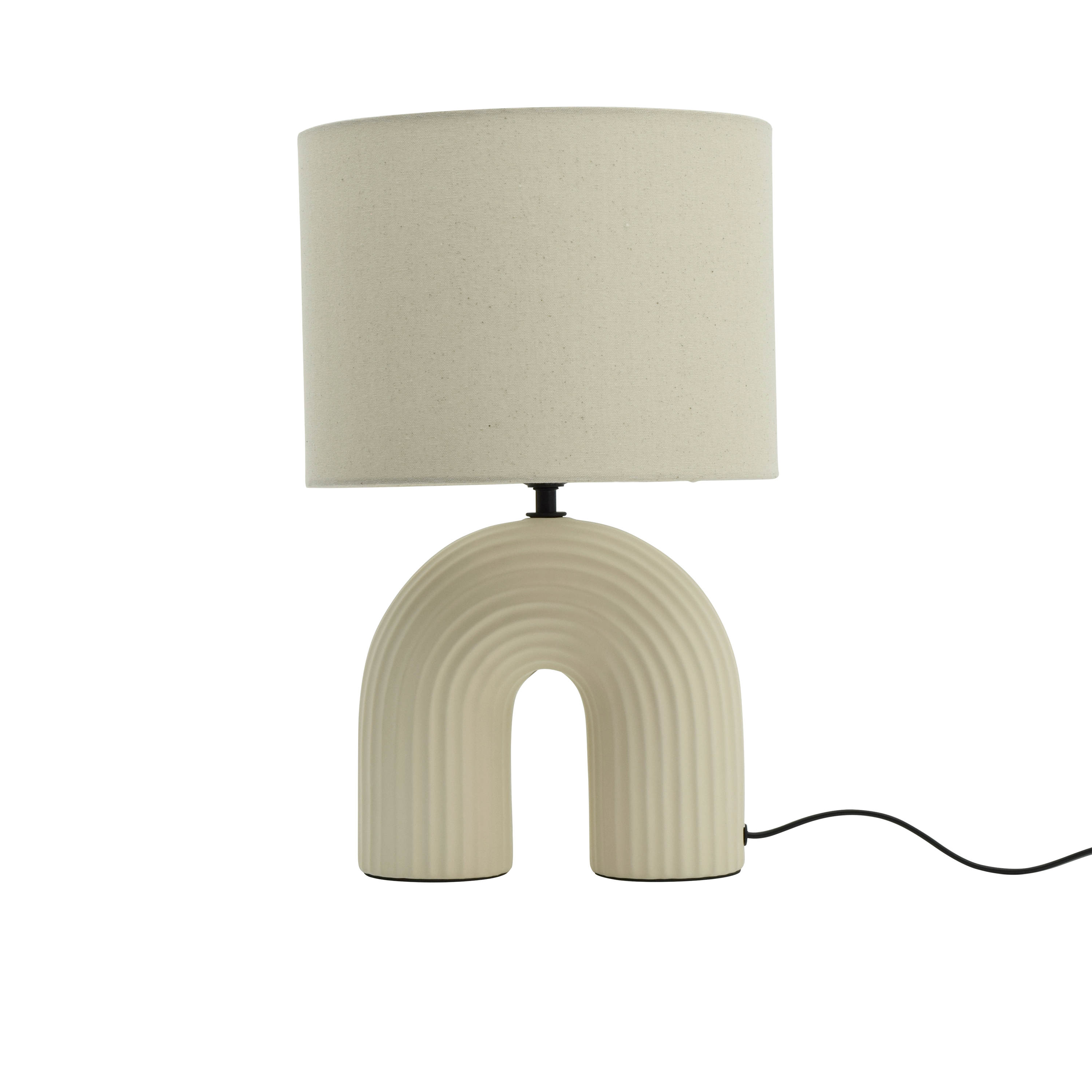 Lámpara de mesa compatible con casquillo E27 Vaska INSPIRE con estructura cerámica beige pantalla crema de algodón alimentación a red - 2