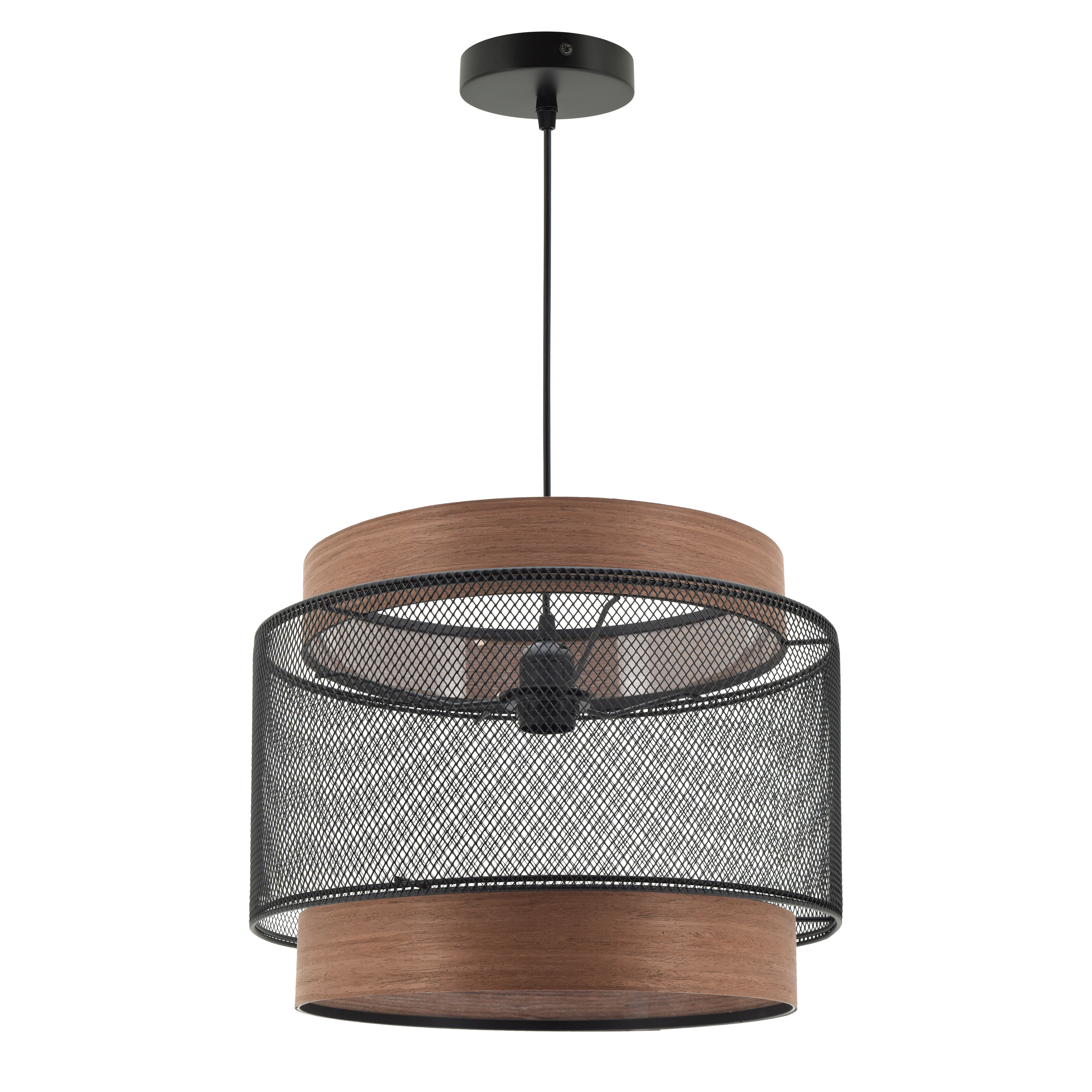 Lampa wisząca Taiga czarna z drewnem E27 Inspire