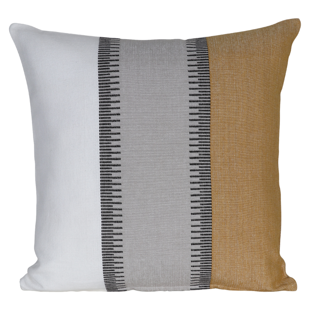Cojín decorativo cuadrado Ramiz algodón rayas amarillo banana doble cara overlock y cosido INSPIRE 45x45cm