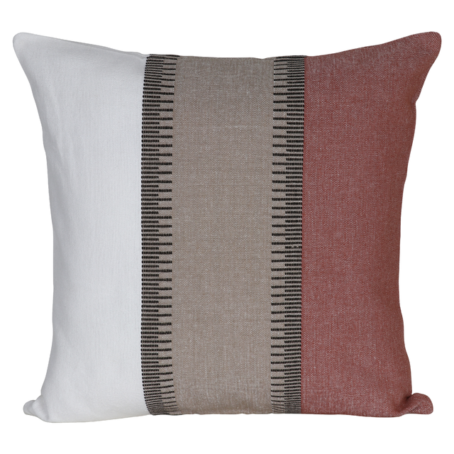 Cojín decorativo cuadrado Ramiz algodón rayas rojo havana doble cara overlock y cosido INSPIRE 45x45cm