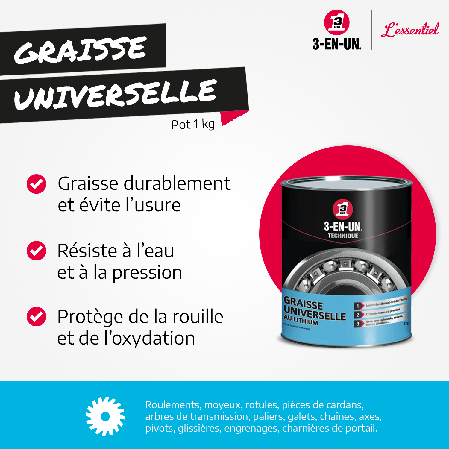 Graisse universelle lithium, 3-EN-UN TECHNIQUE en pot 1000 g - 9