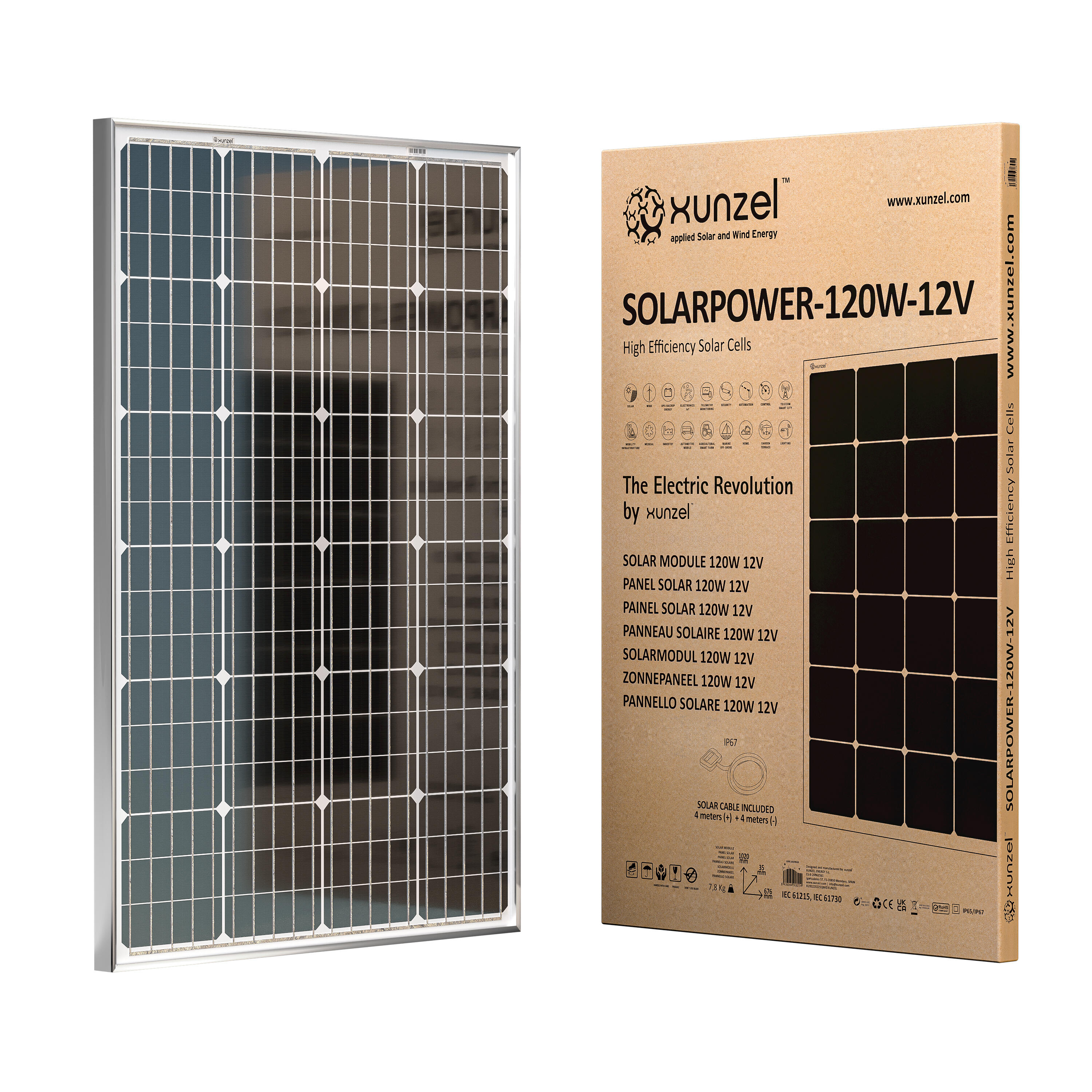 Painel solar fotovoltaico SOLARPOWER-XUNZEL-120W alta eficiência com 4m cabo - 2
