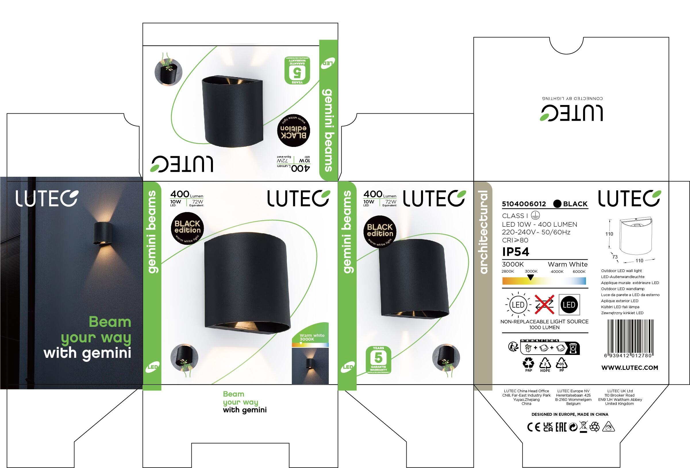 Aplique exterior LED Gemini negro 10W blanco cálido - 3