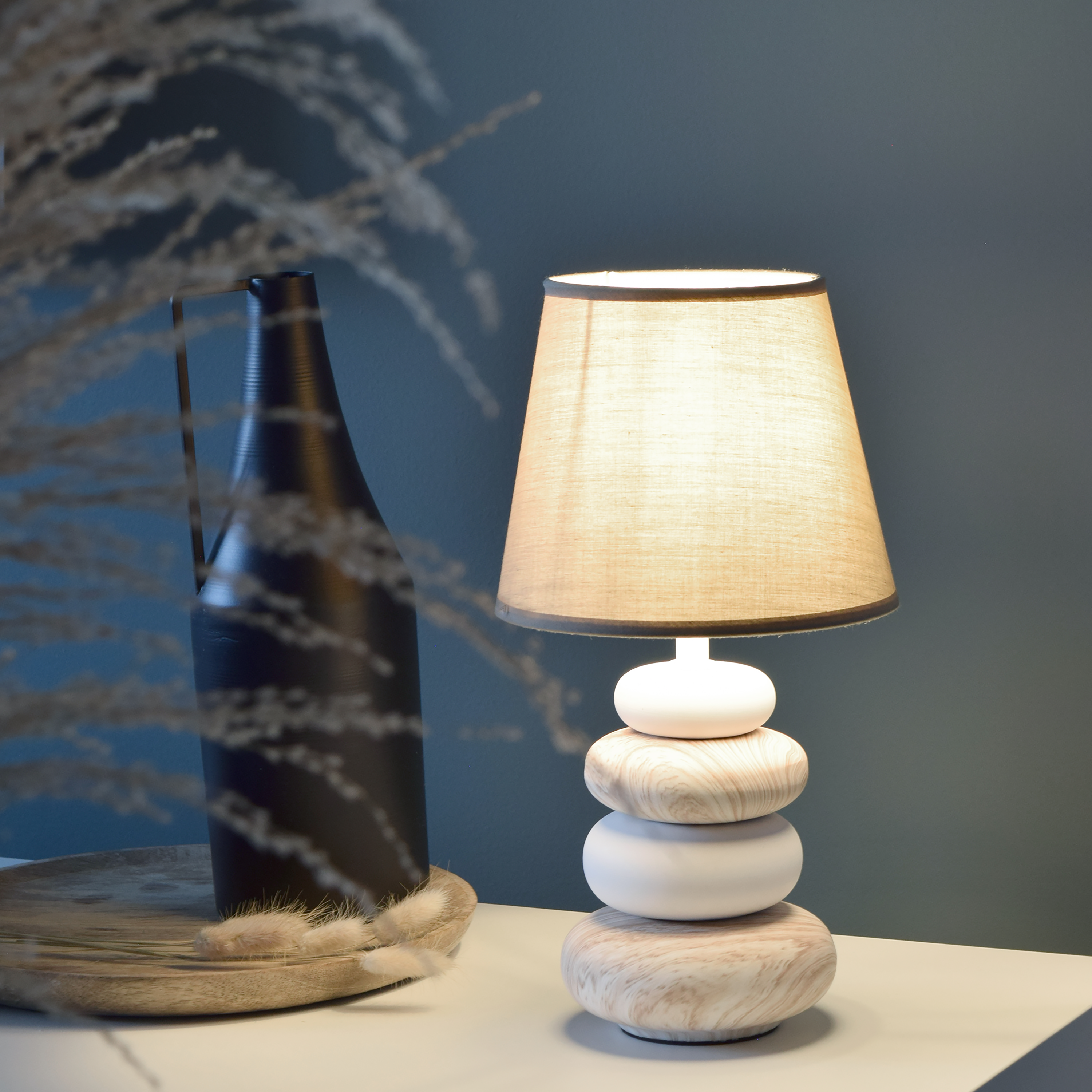 Lámpara de mesa compatible con casquillo E14 Navala INSPIRE con estructura cerámica beige pantalla beige de algodón alimentación a red - 2