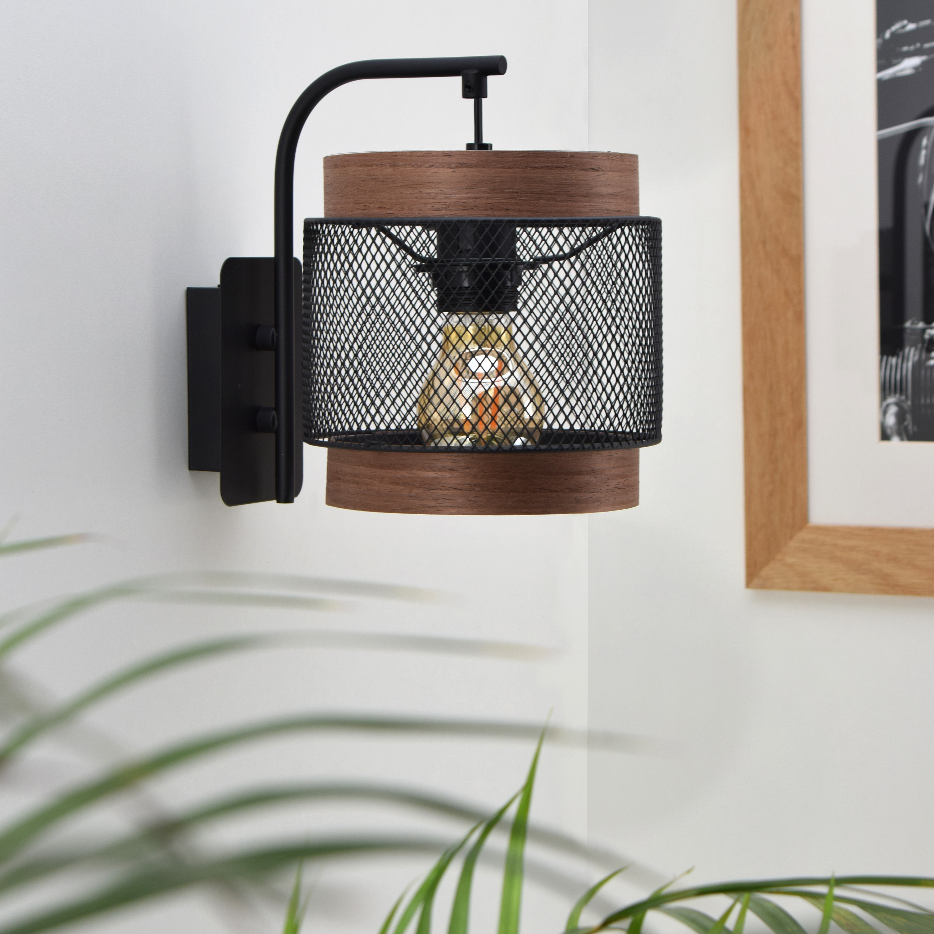 Kinkiet Taiga czarny z drewnem E27 Inspire - 6