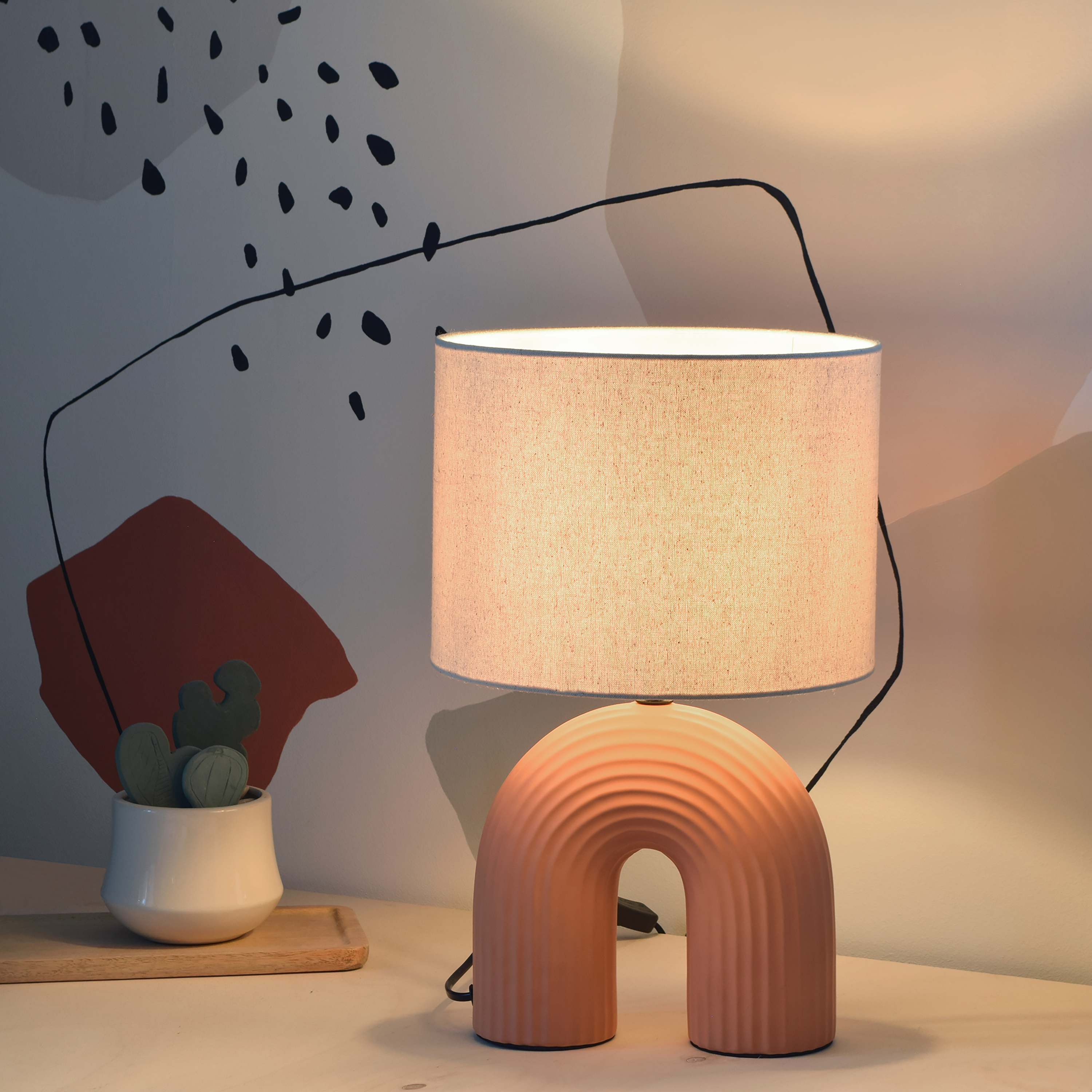 Lámpara de mesa compatible con casquillo E27 Vaska INSPIRE con estructura cerámica cobre pantalla beige de algodón alimentación a red - 5