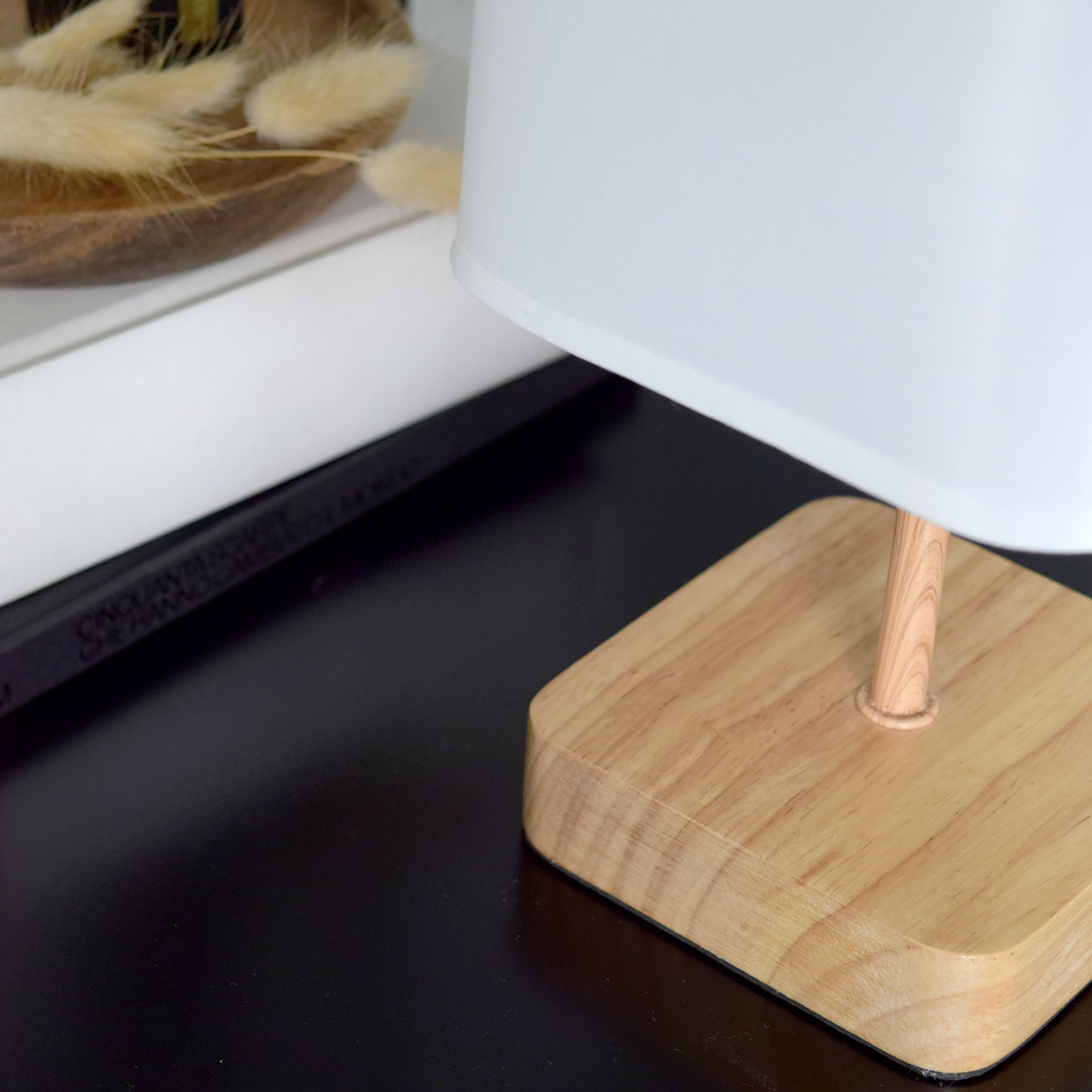Lámpara de mesa compatible con casquillo E14 Akora INSPIRE con estructura madera blanca pantalla blanca de algodón alimentación a red - 8