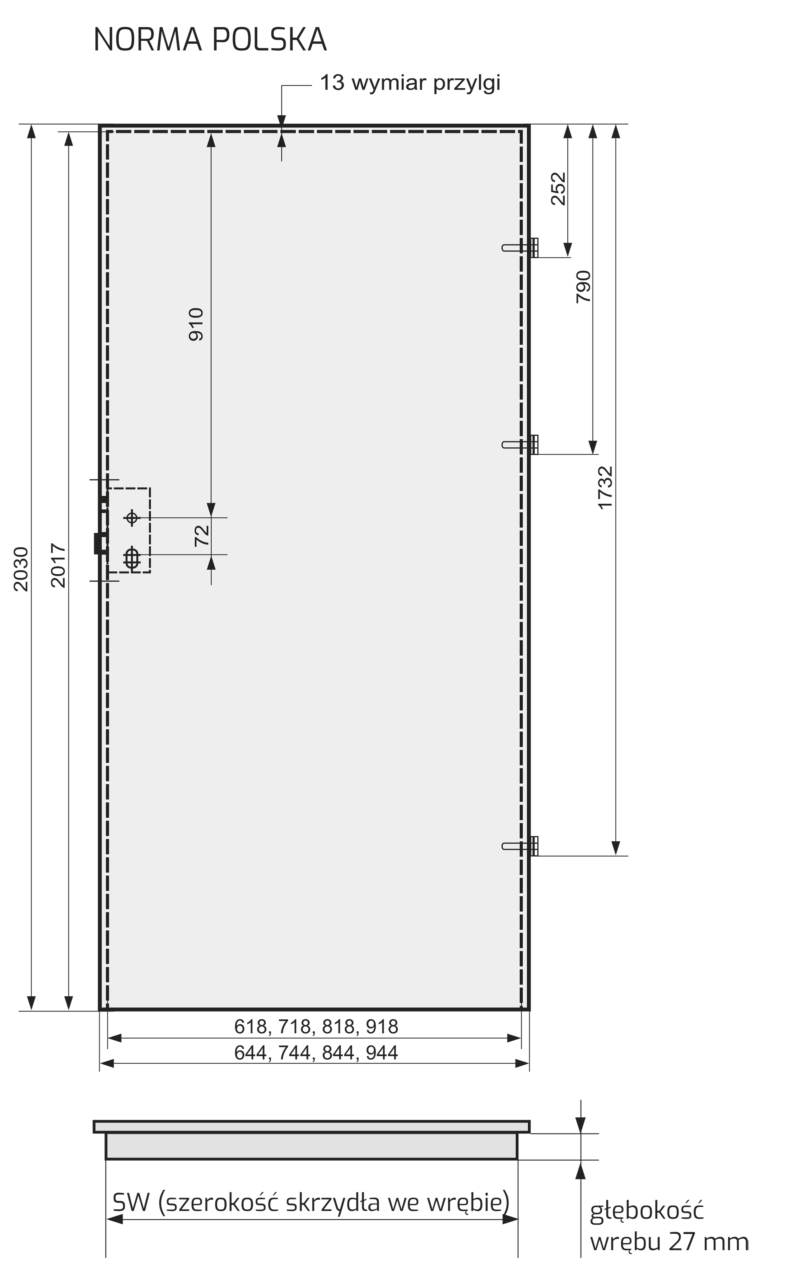 Drzwi wewnętrzne pełne Magnes 80 prawe dąb bawaria Voster - 3