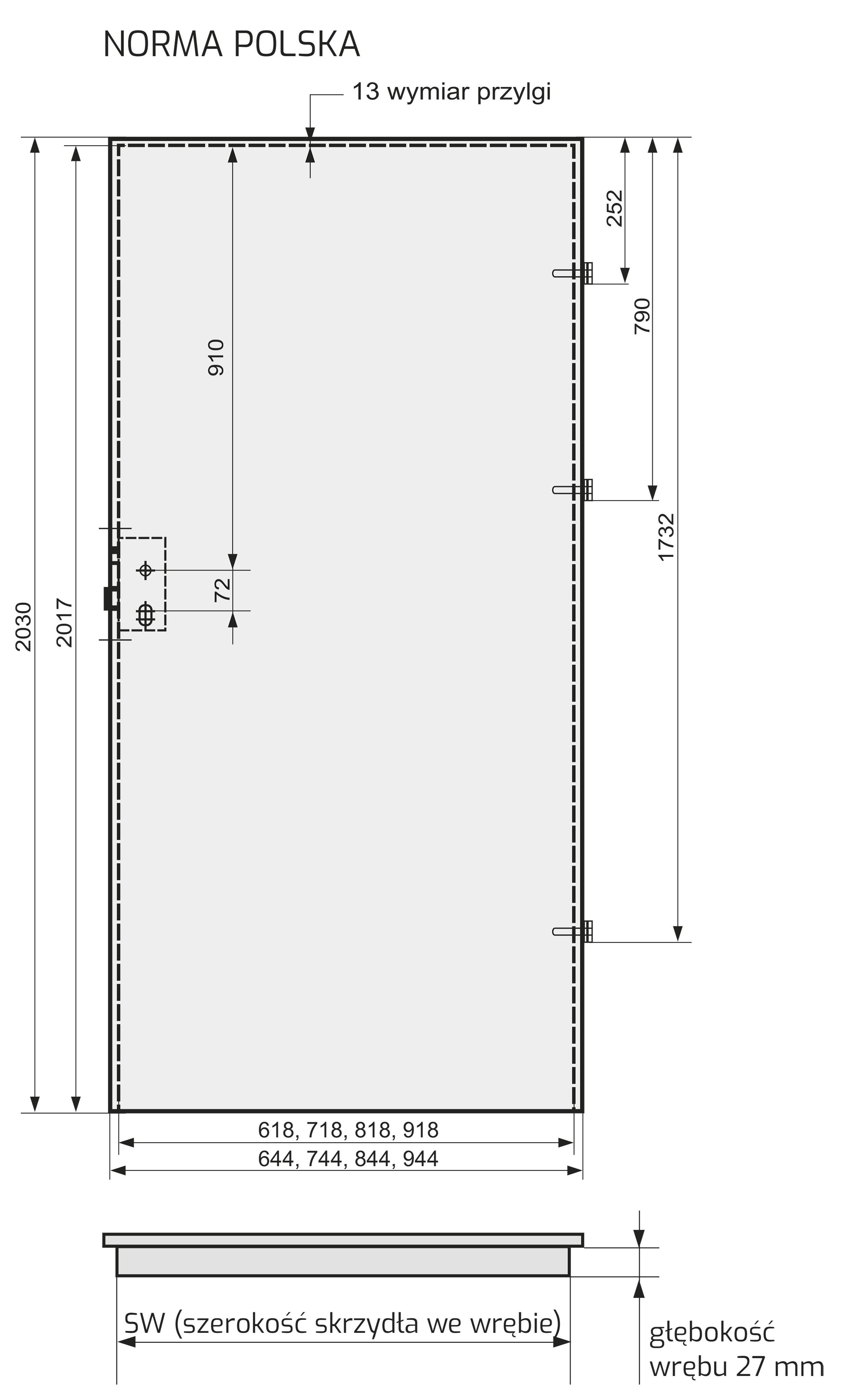 Drzwi wewnętrzne pełne Vissio 80 prawe orzech michigan i czarne aplikacje Voster - 4