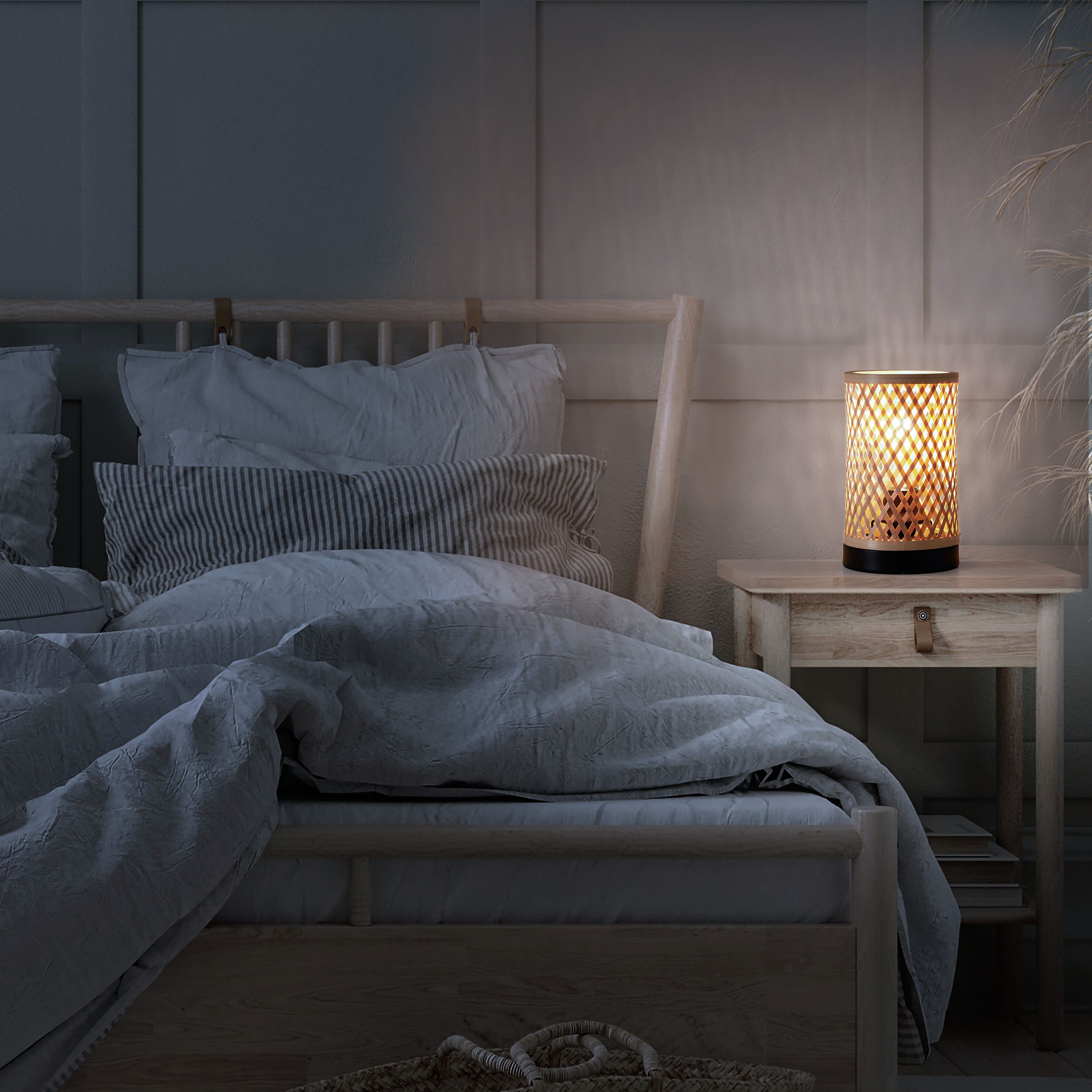 Candeeiro de mesa E27 1 luz bambo preto Inspire Ninon - 23