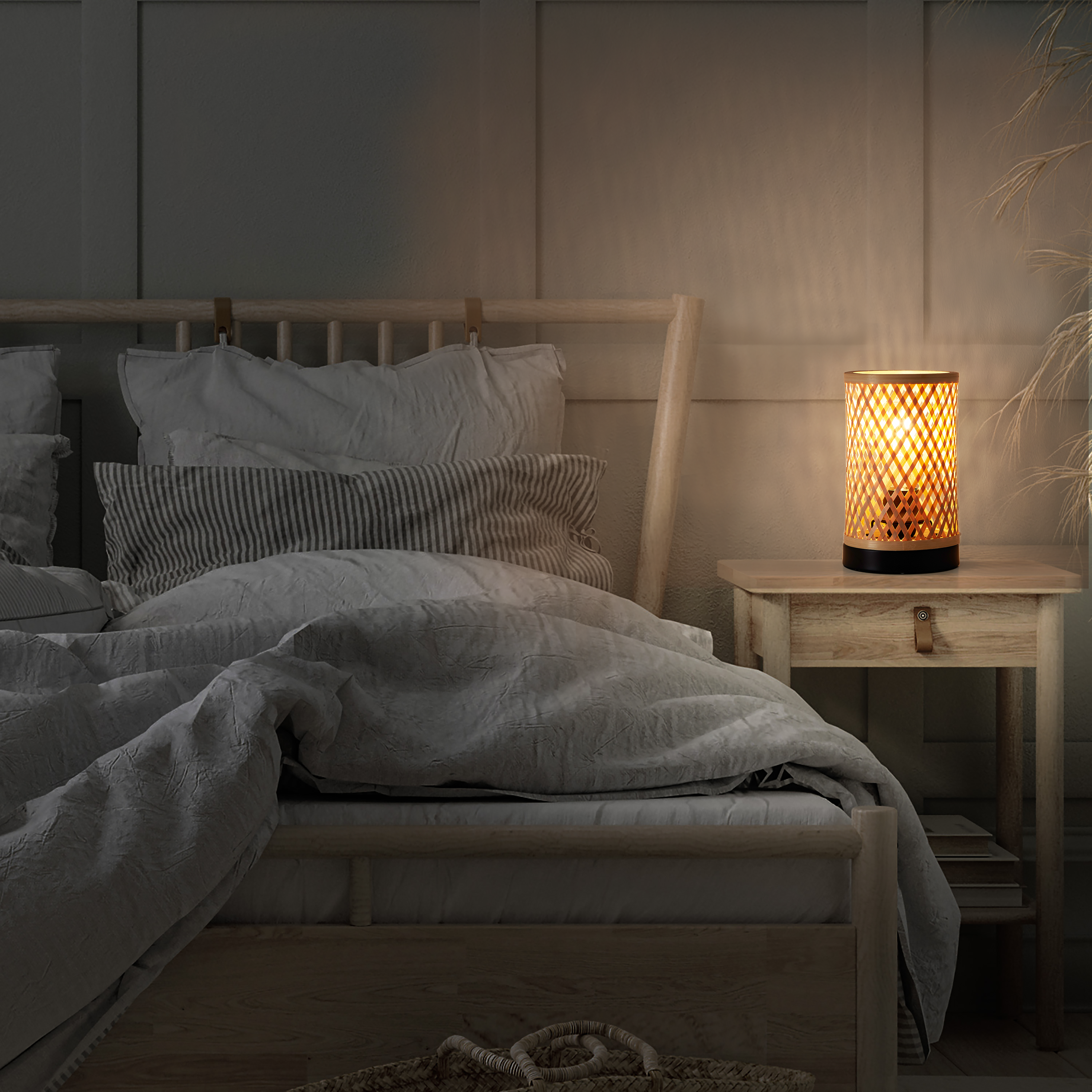 Candeeiro de mesa E27 1 luz bambo preto Inspire Ninon - 22