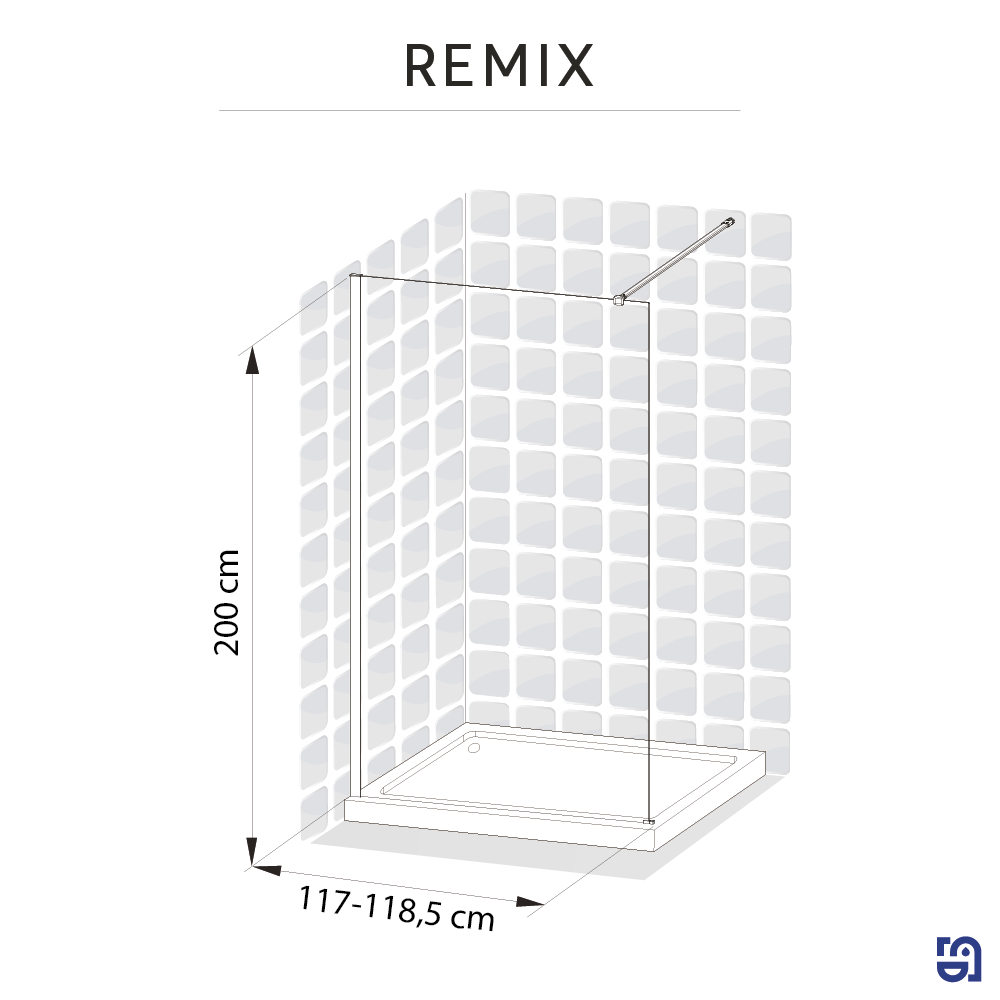 Painel de duche fixo 120x200 cm cromado transparente Sensea Remix - 7
