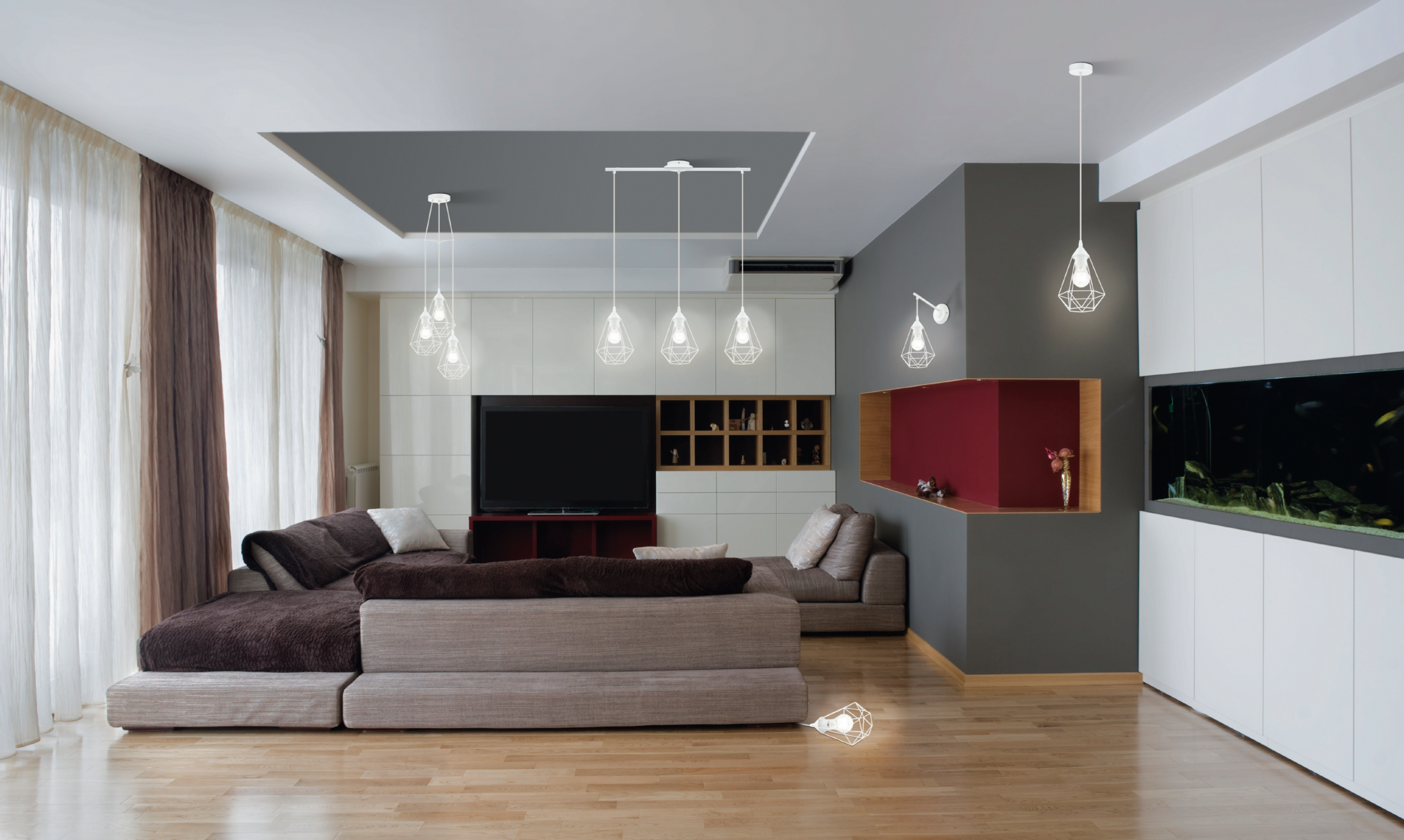 Candeeiro de teto suspenso 1 lâmpada branco Byron Inspire - 8