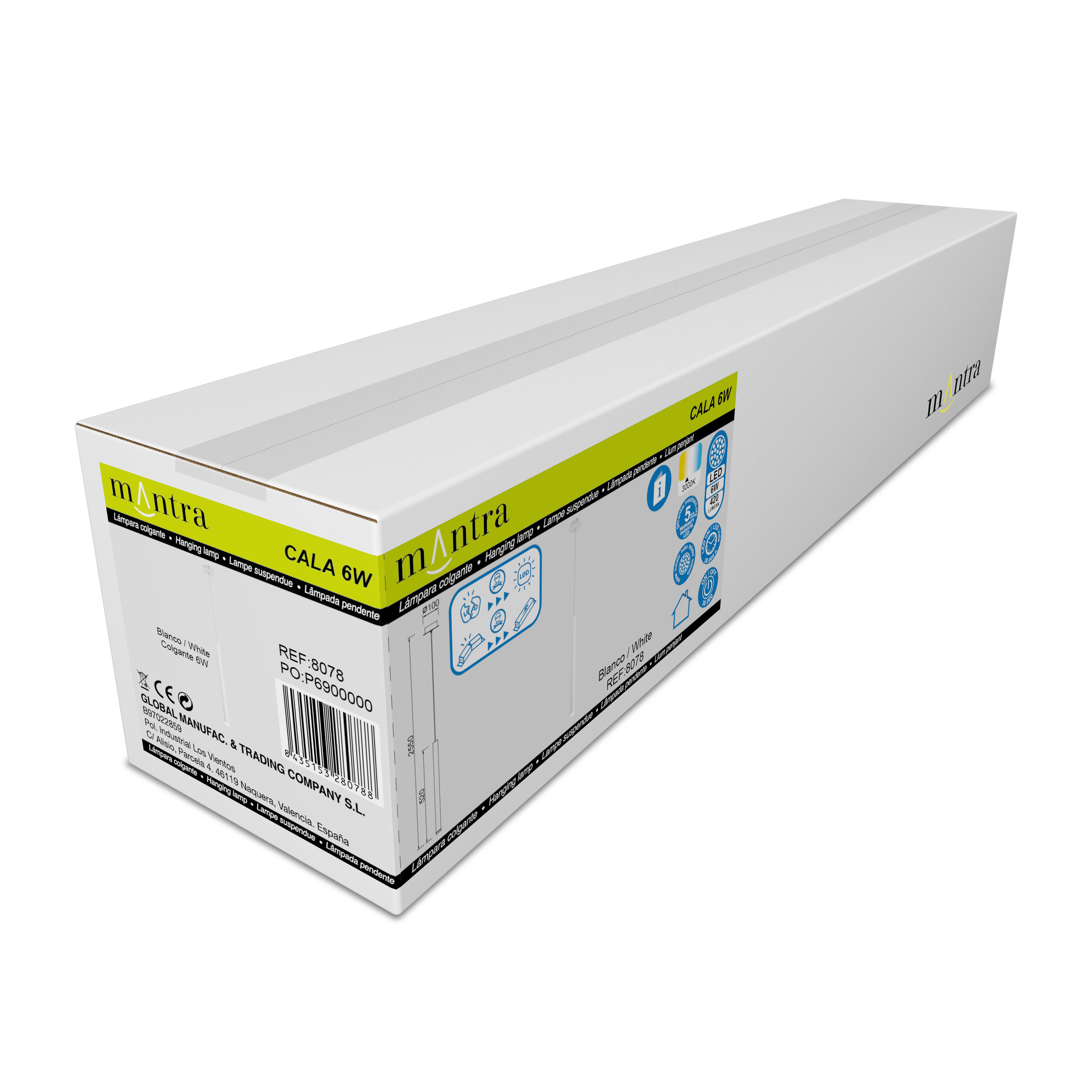 Candeeiro de teto suspenso LED CALA 6W 3000K 420LM BRANCO - 10