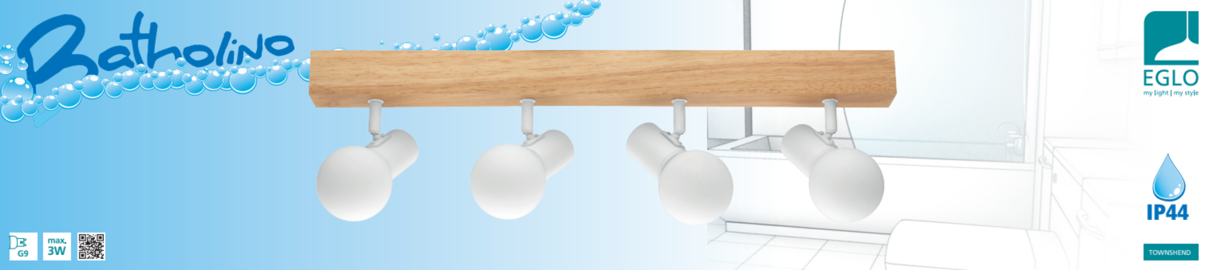 Barra de focos Townshend 4 luces G9 IP44 madera y blanco - 4