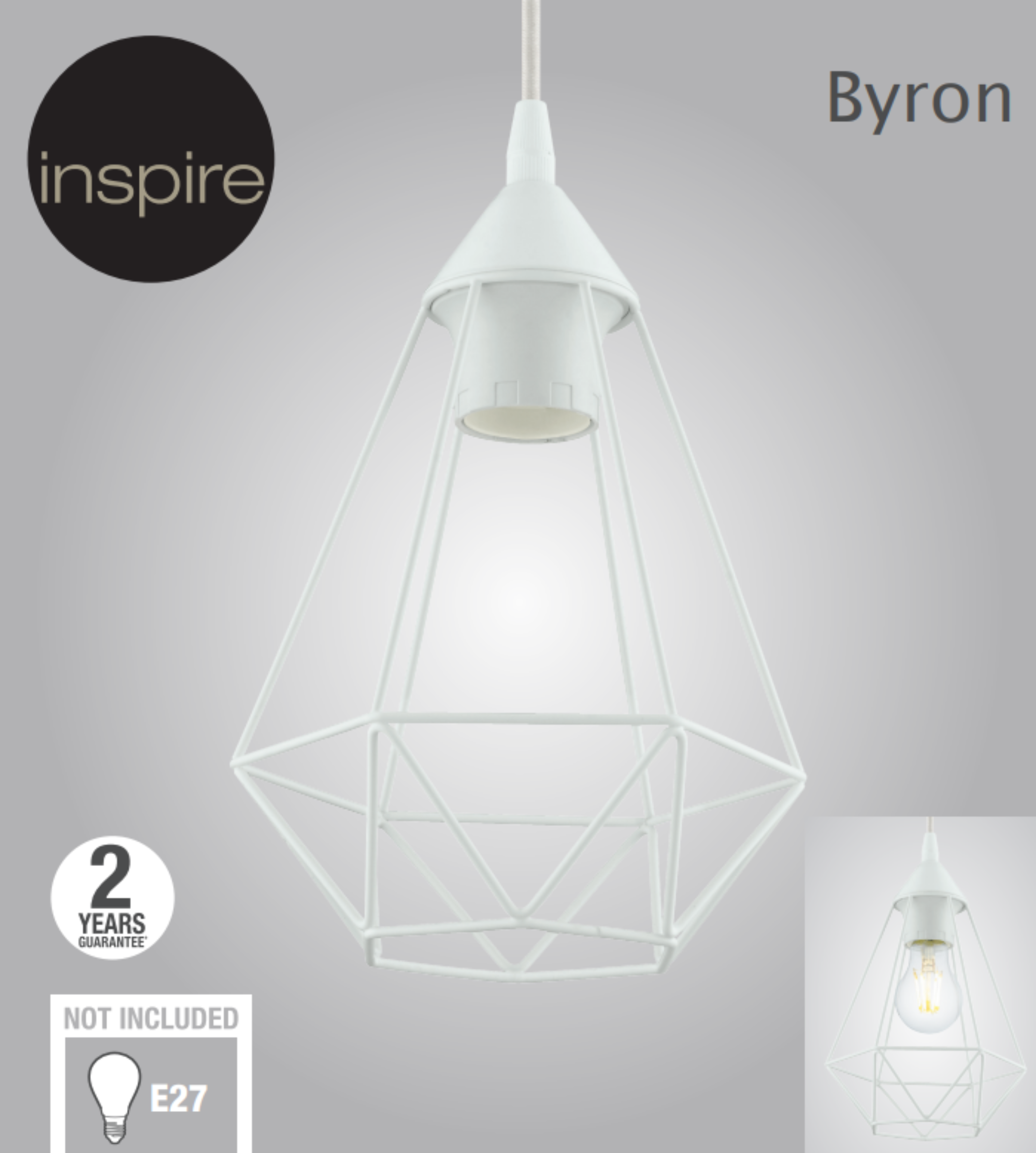 Candeeiro de teto suspenso 1 lâmpada branco Byron Inspire - 6