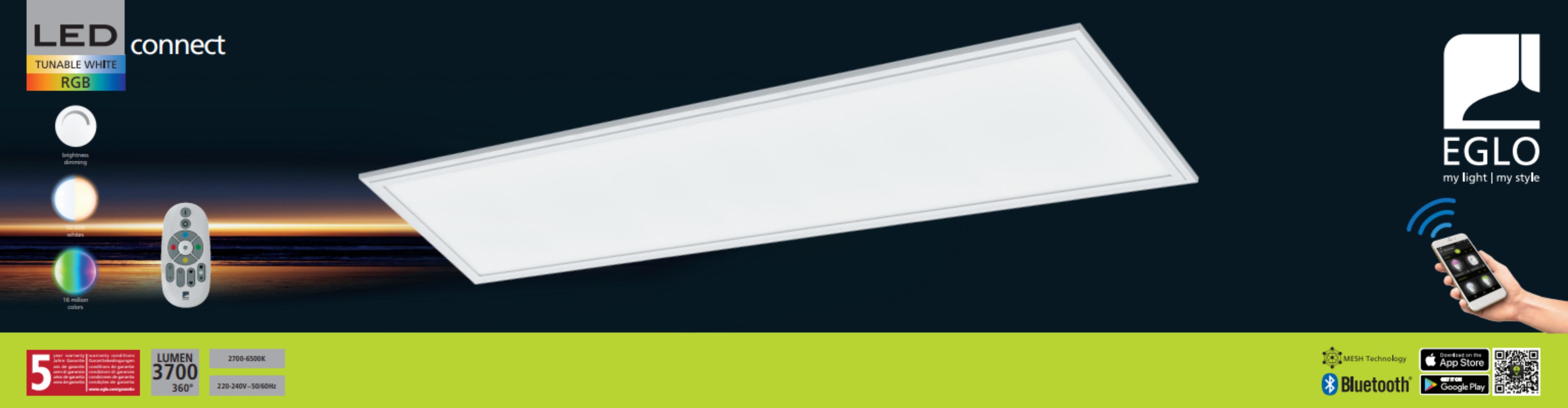 Panel LED 120x30 cambio color, mando y bluetooth 34w 4300 lúmenes - 6