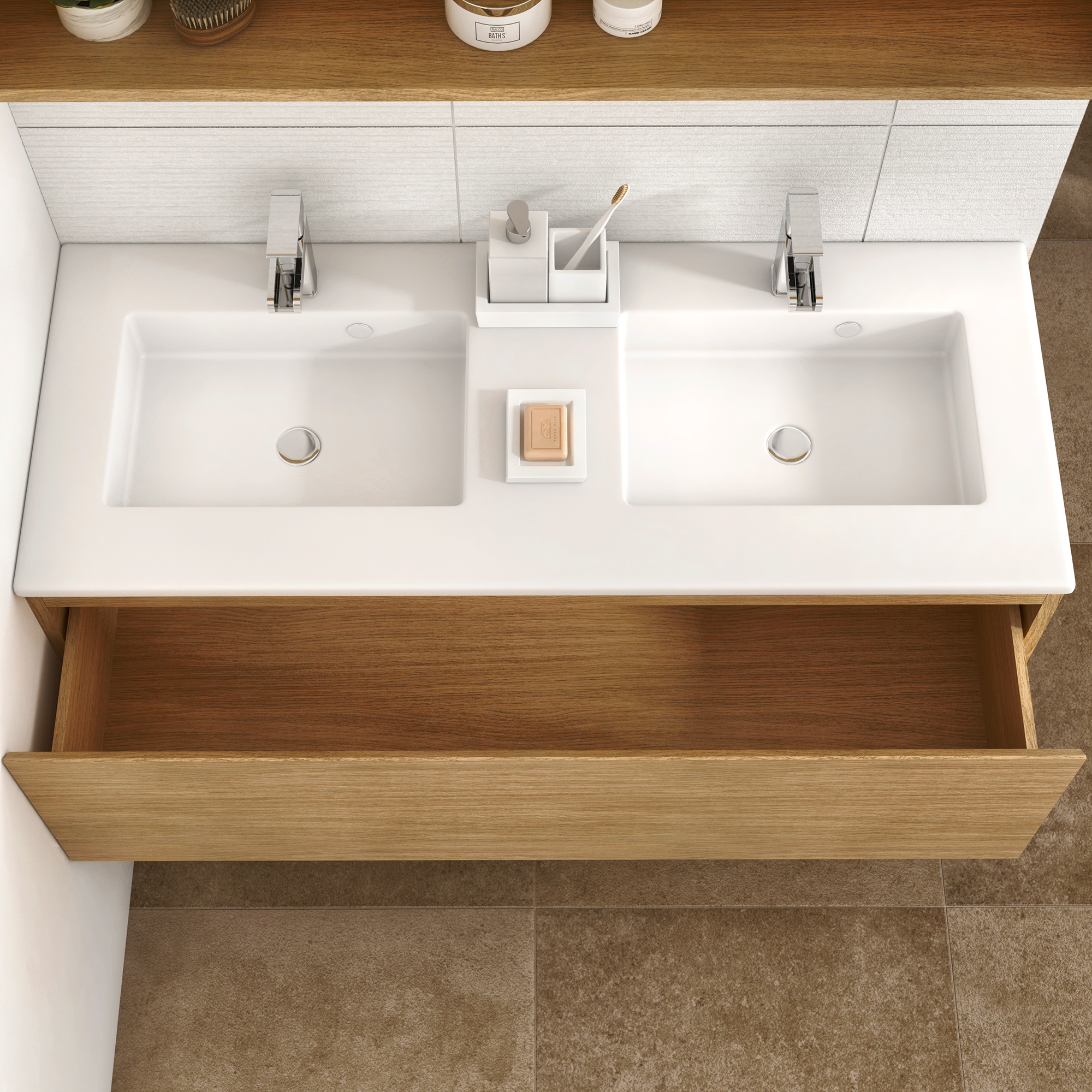 Meuble vasque l.120 x H.40.5 x P.48cm plaqué chêne Natural - 3