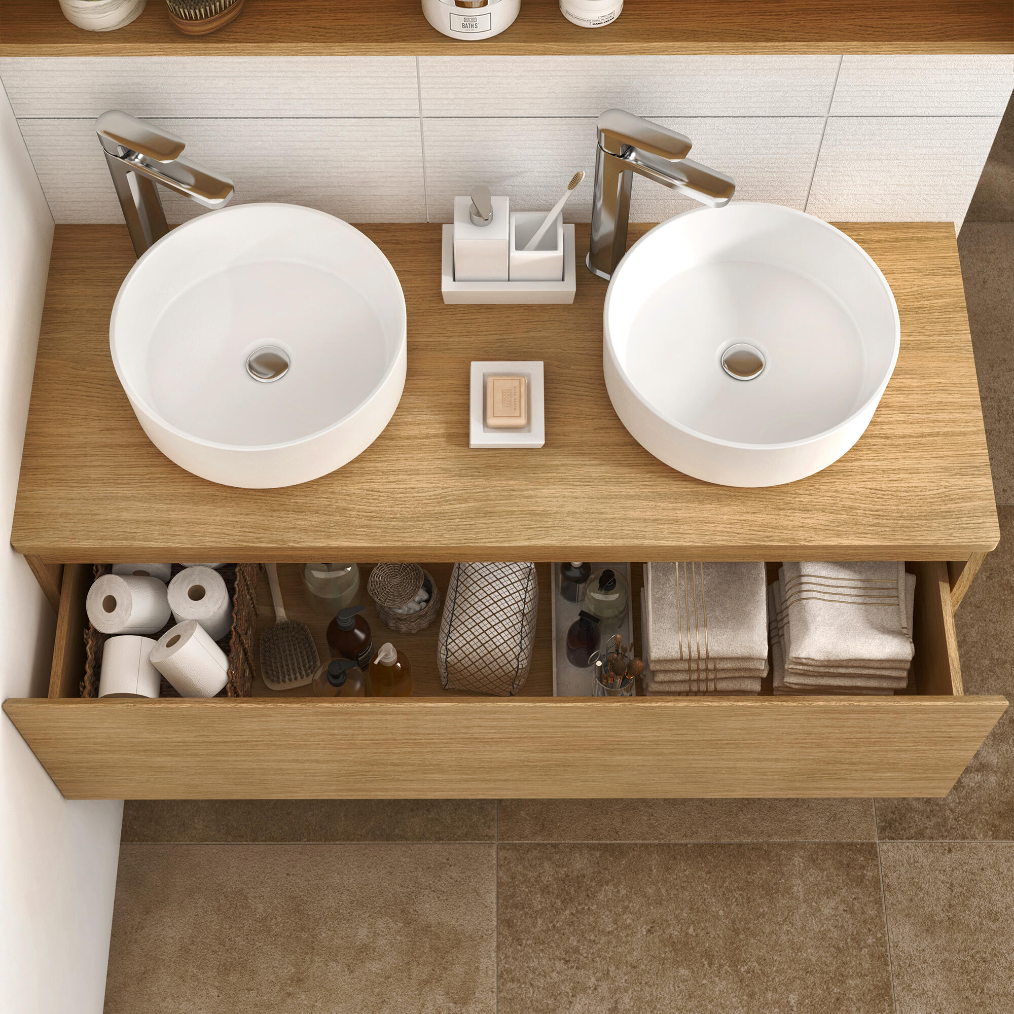Meuble sous-vasque L.120cm x H.41cm x P.48cm placage chêne Natural - 8