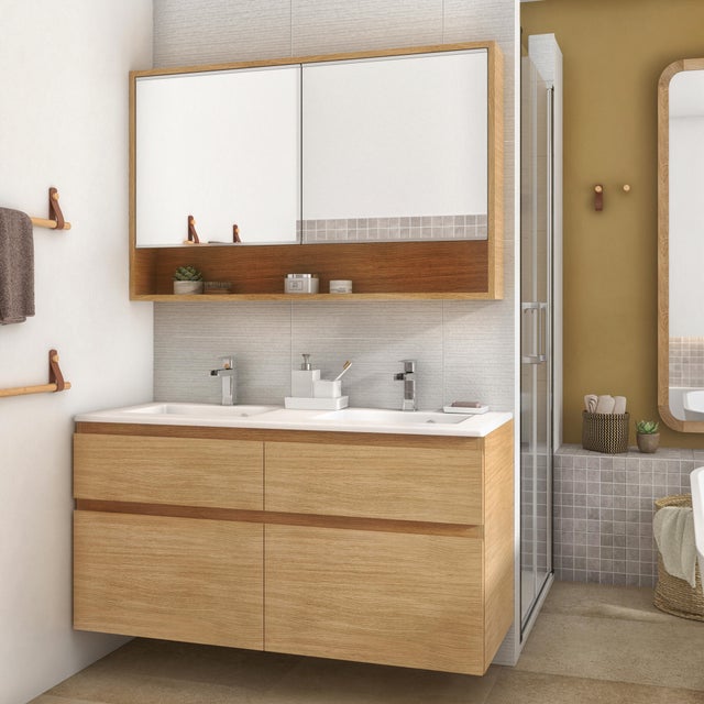 Meuble vasque l.120 x H.62.5 x P.48cm placage chêne Natural