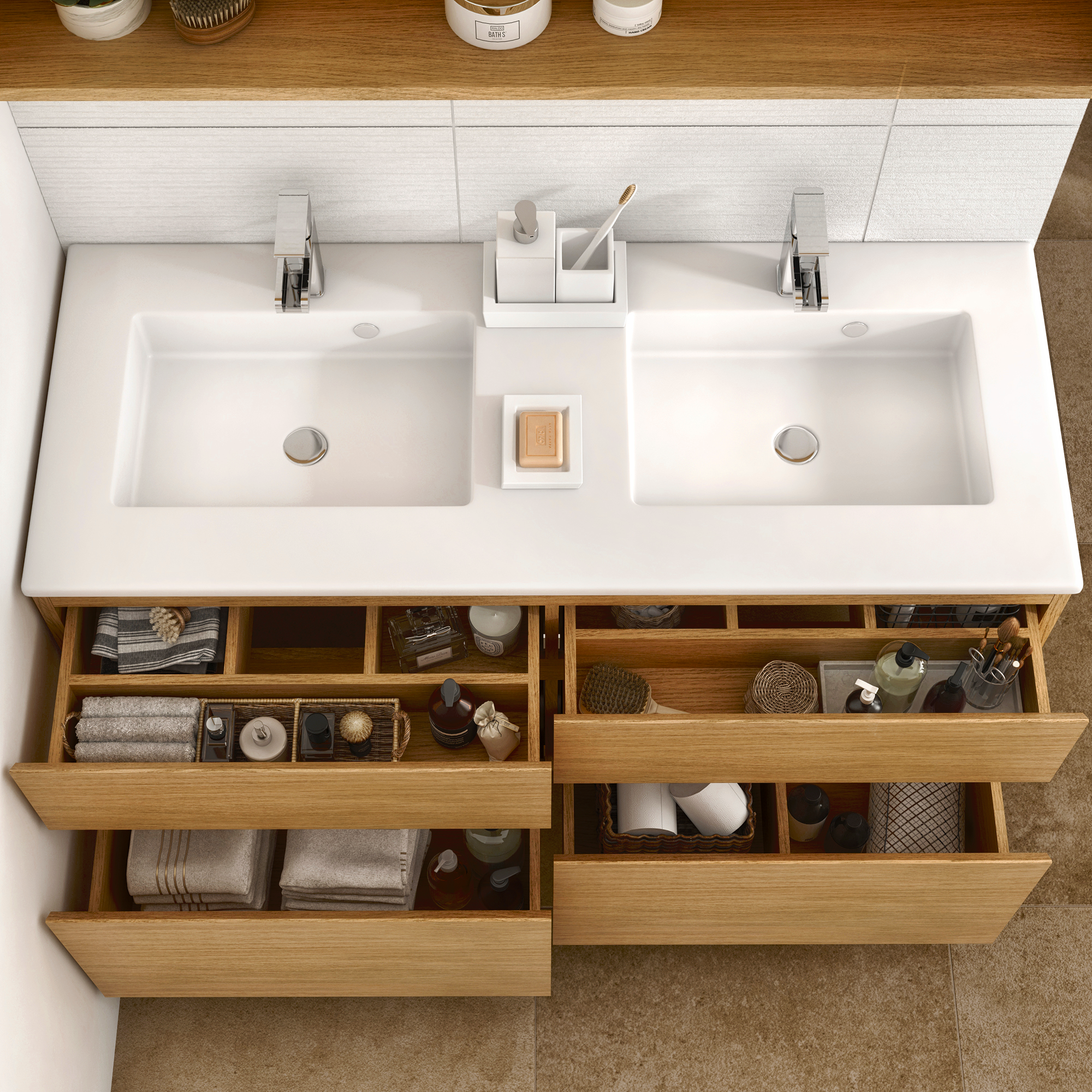 Meuble sous-vasque L.120cm x H.62.5cm x P.48cm placage chêne Natural - 2