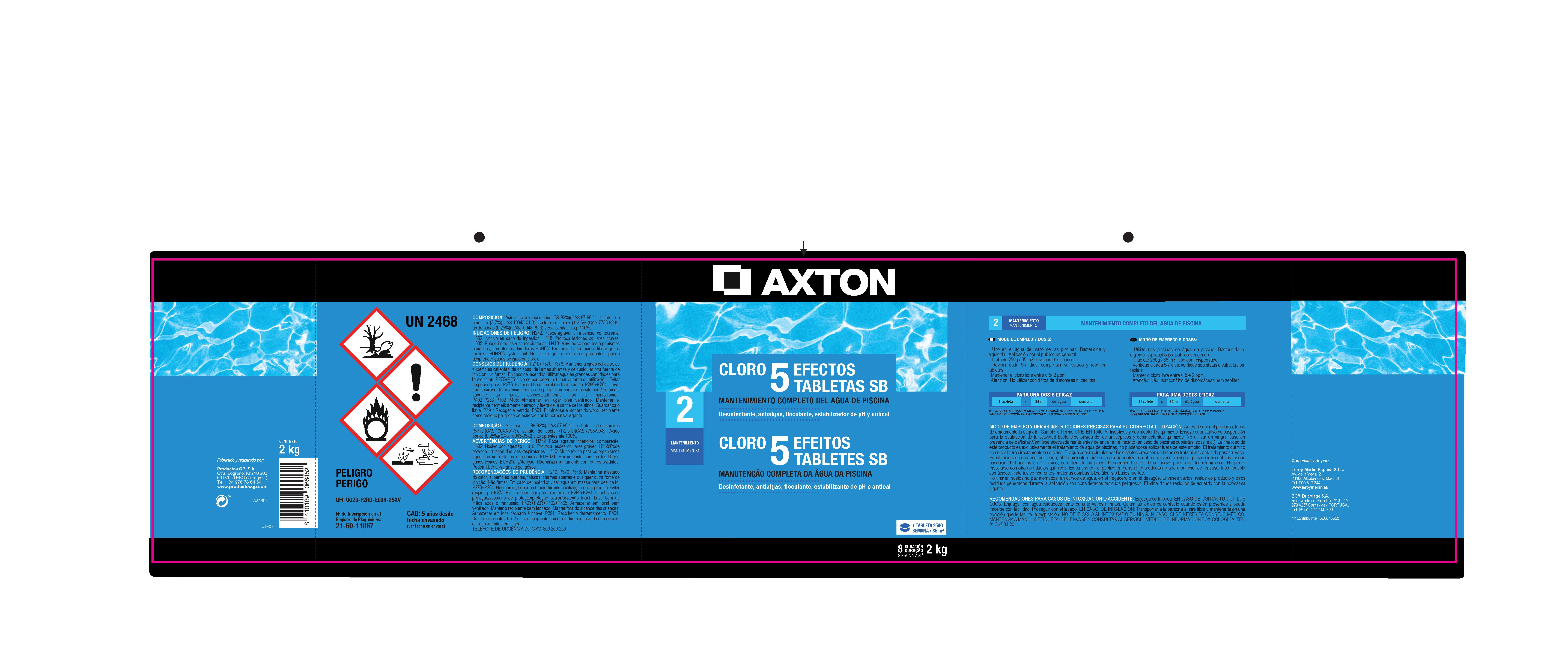 Cloro 5 efectos en tabletas 250 g AXTON 2 kg - 2
