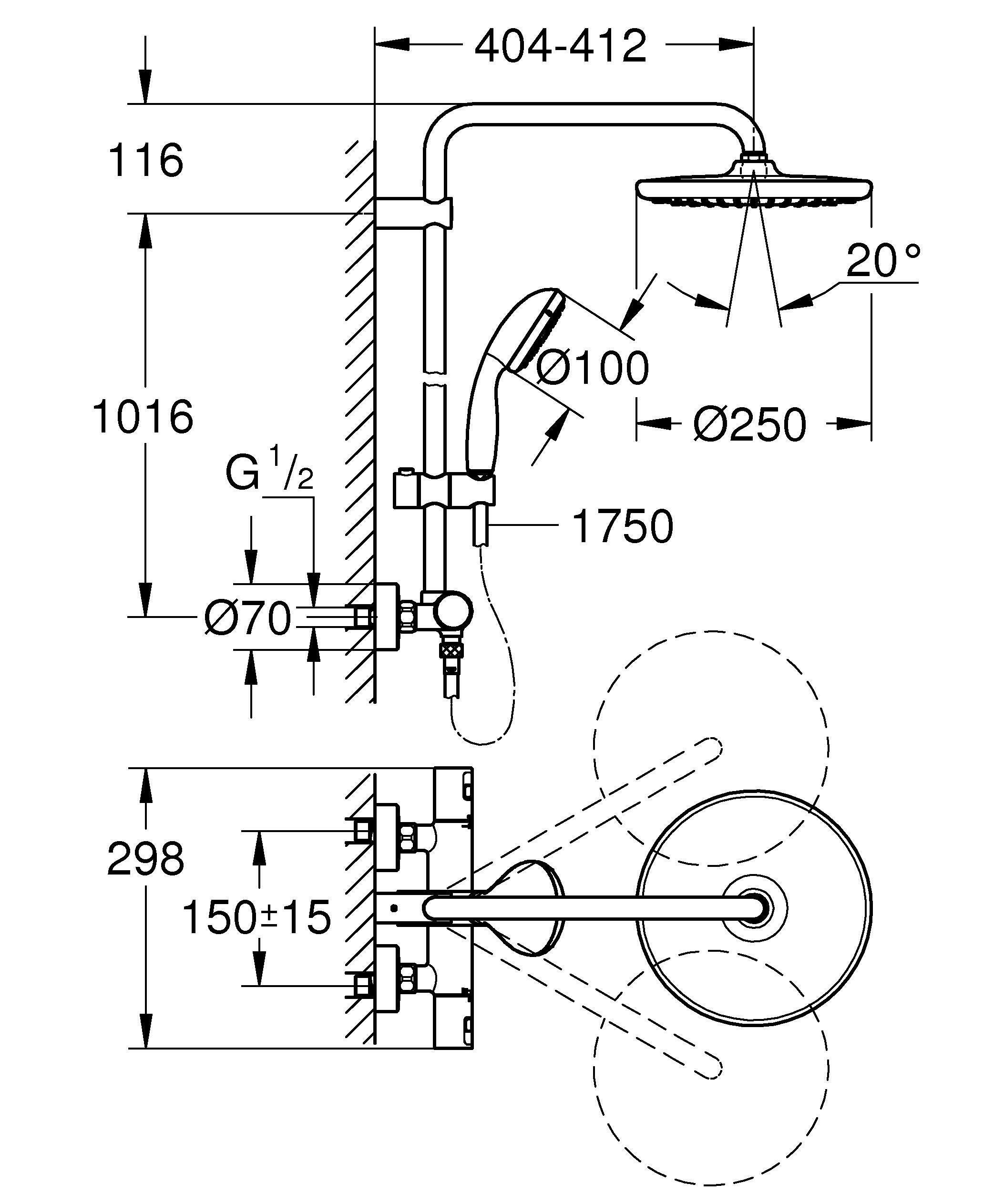 Conjunto de duche com torneira termostática preto 175 cm Grohe Vitalio - 9