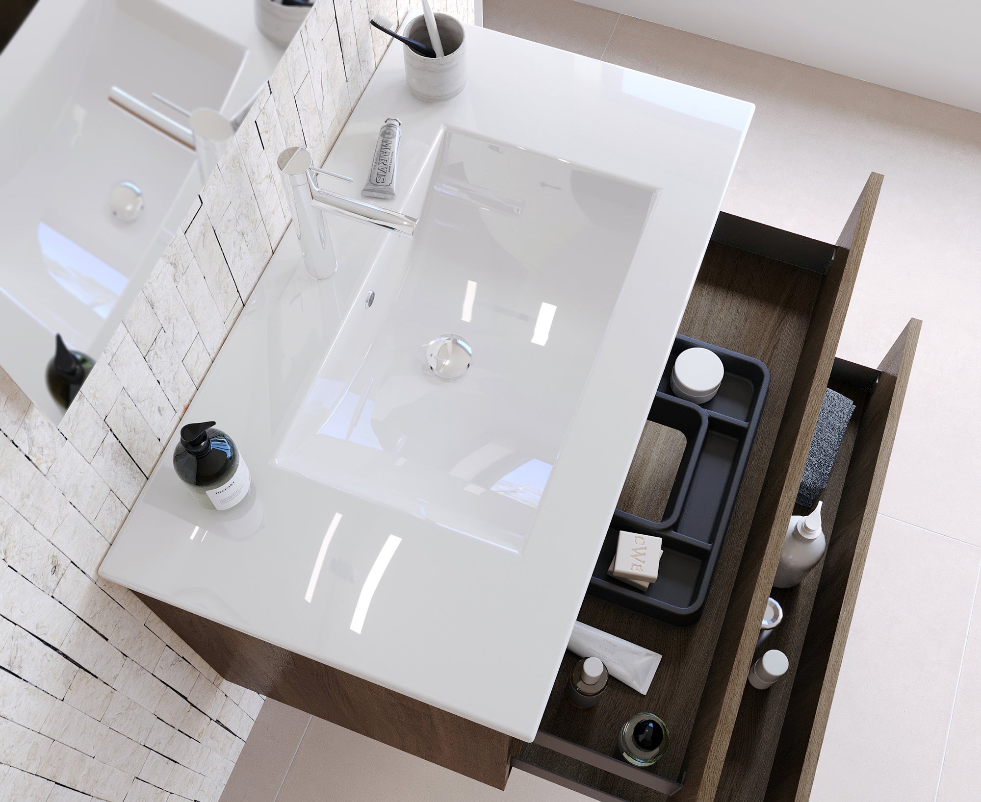 Móvel de casa de banho 2 gavetas 80X45X54 cm carvalho Aml Play - 2