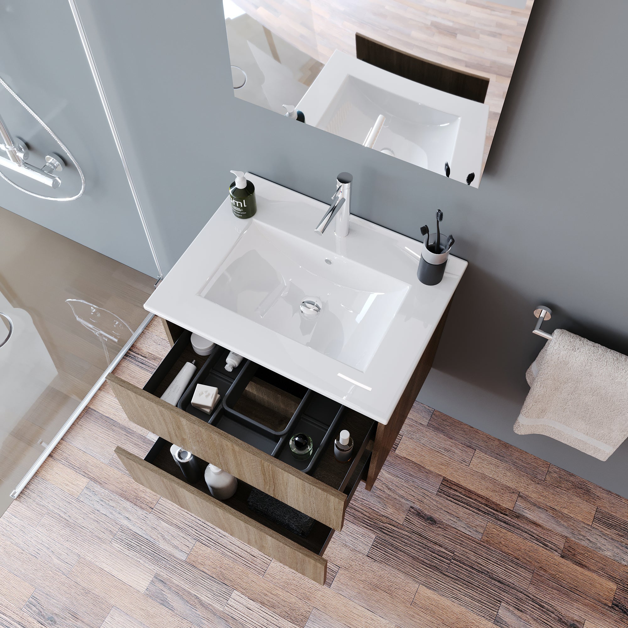 Móvel de casa de banho 2 gavetas 60X45X54 cm carvalho Aml Play - 2