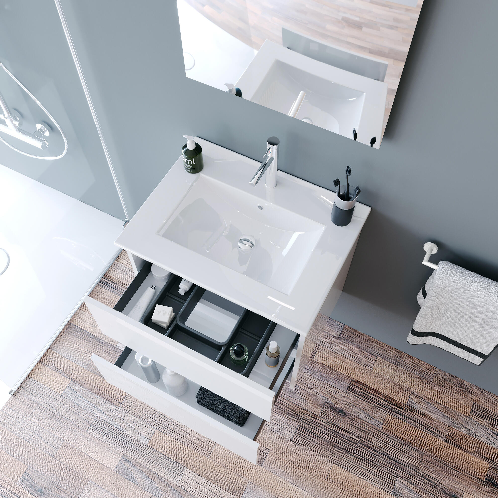 Móvel de casa de banho 2 gavetas 60X45X54 cm branco Aml Play - 2