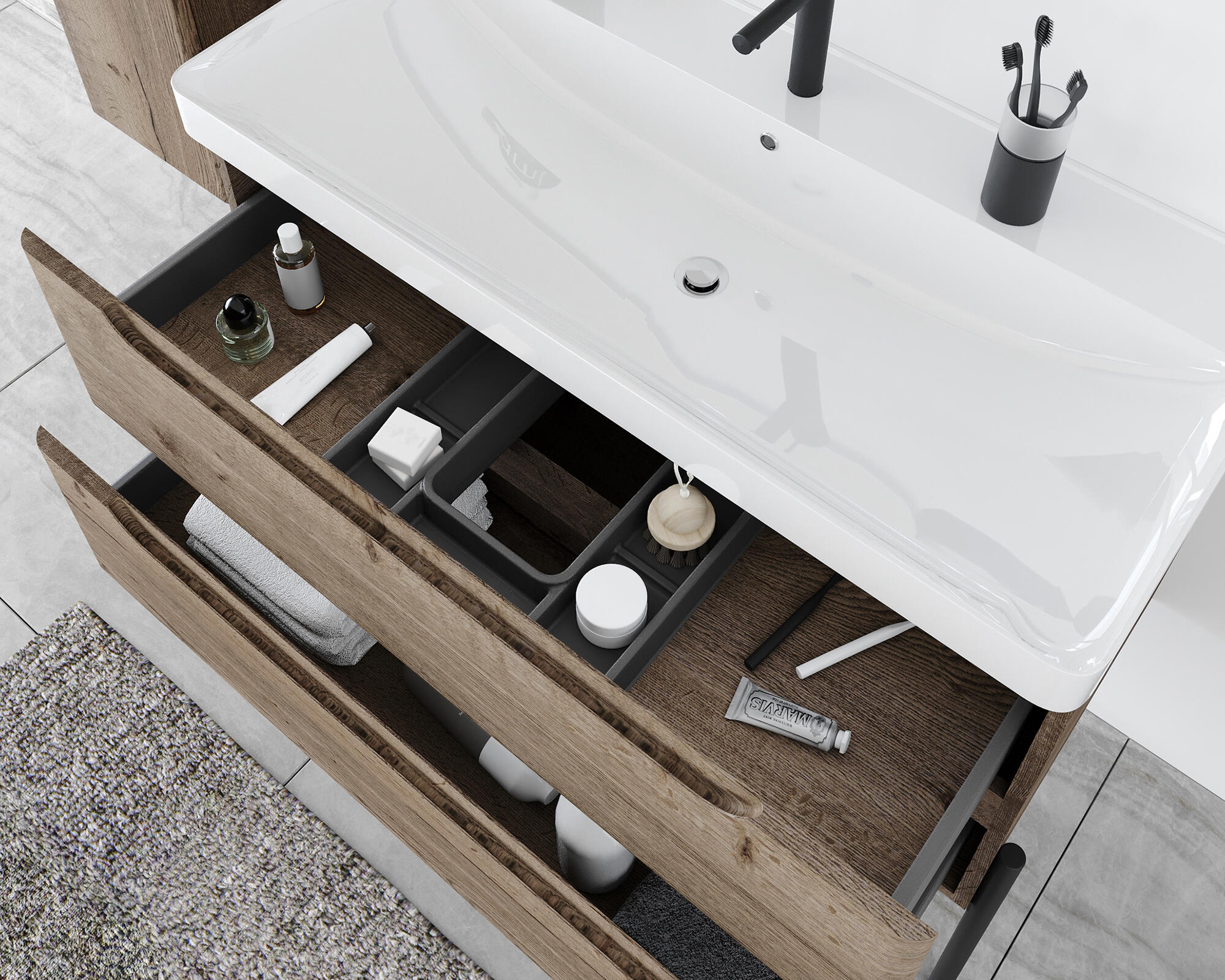 Móvel de casa de banho 2 gavetas 100X46X54 cm carvalho Aml Jota - 9