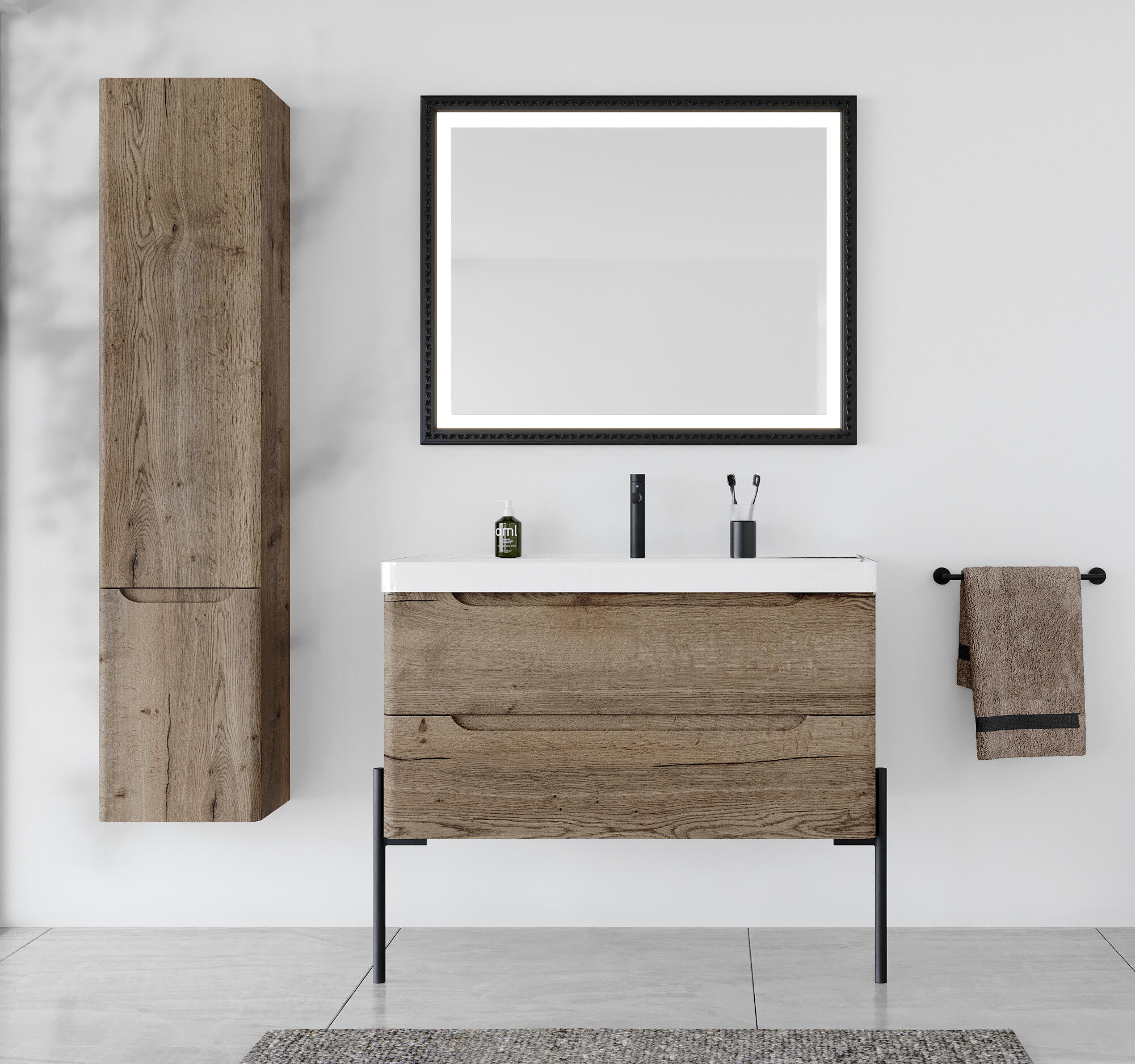 Móvel de casa de banho 2 gavetas 100X46X54 cm carvalho Aml Jota - 2