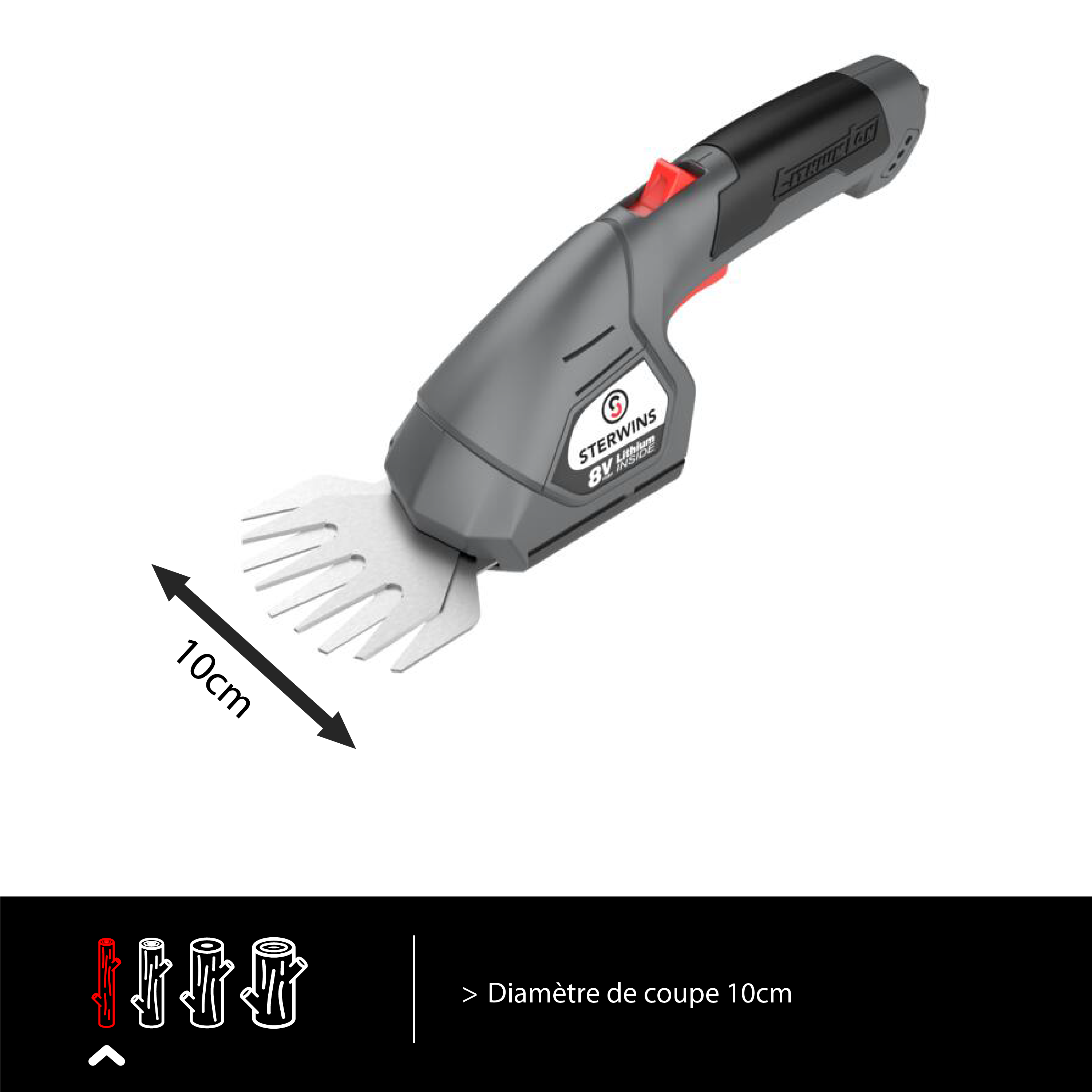 Sculpte-haies et cisaille sur batterie STERWINS L.13.6 cm 7.2 V - 3