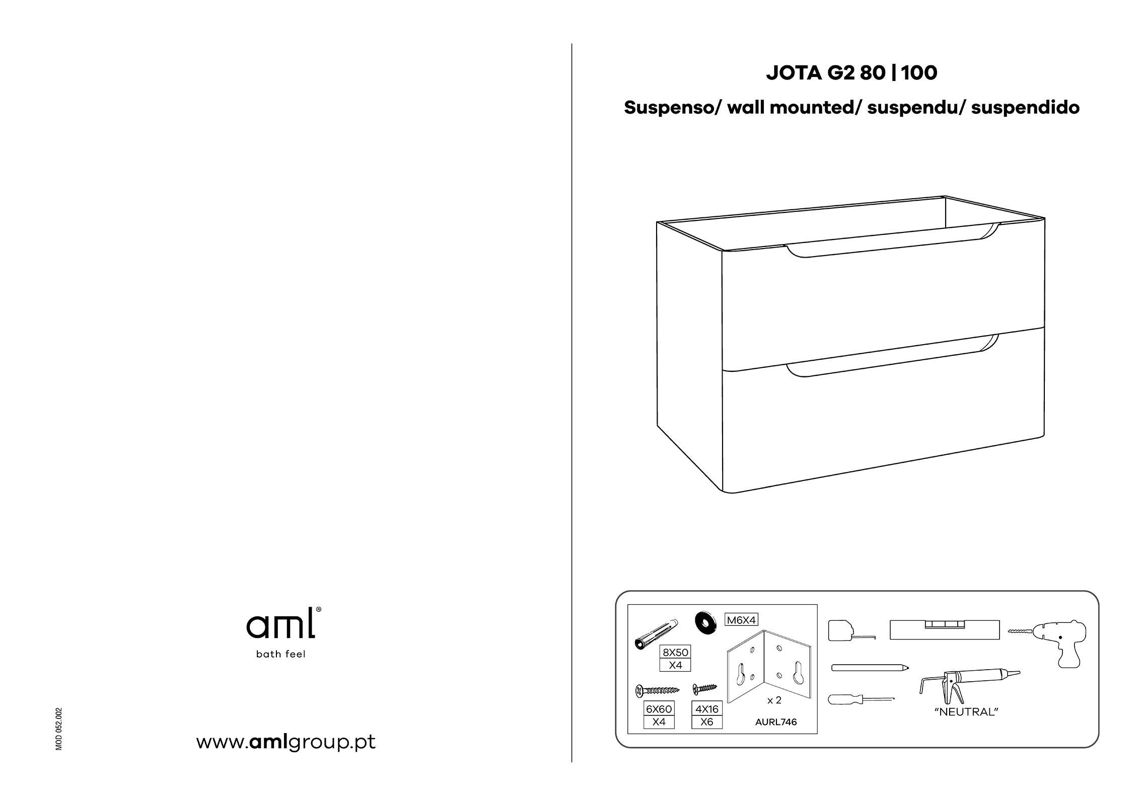 Móvel de casa de banho 2 gavetas 100X46X54 cm carvalho Aml Jota - 6