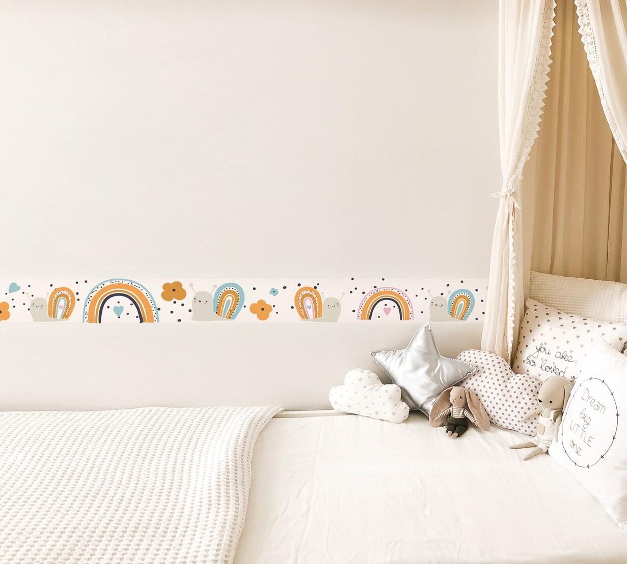 Cenefa adhesiva PVC lavable infantil Caracoles multicolor 15 cm x 3 m - 2