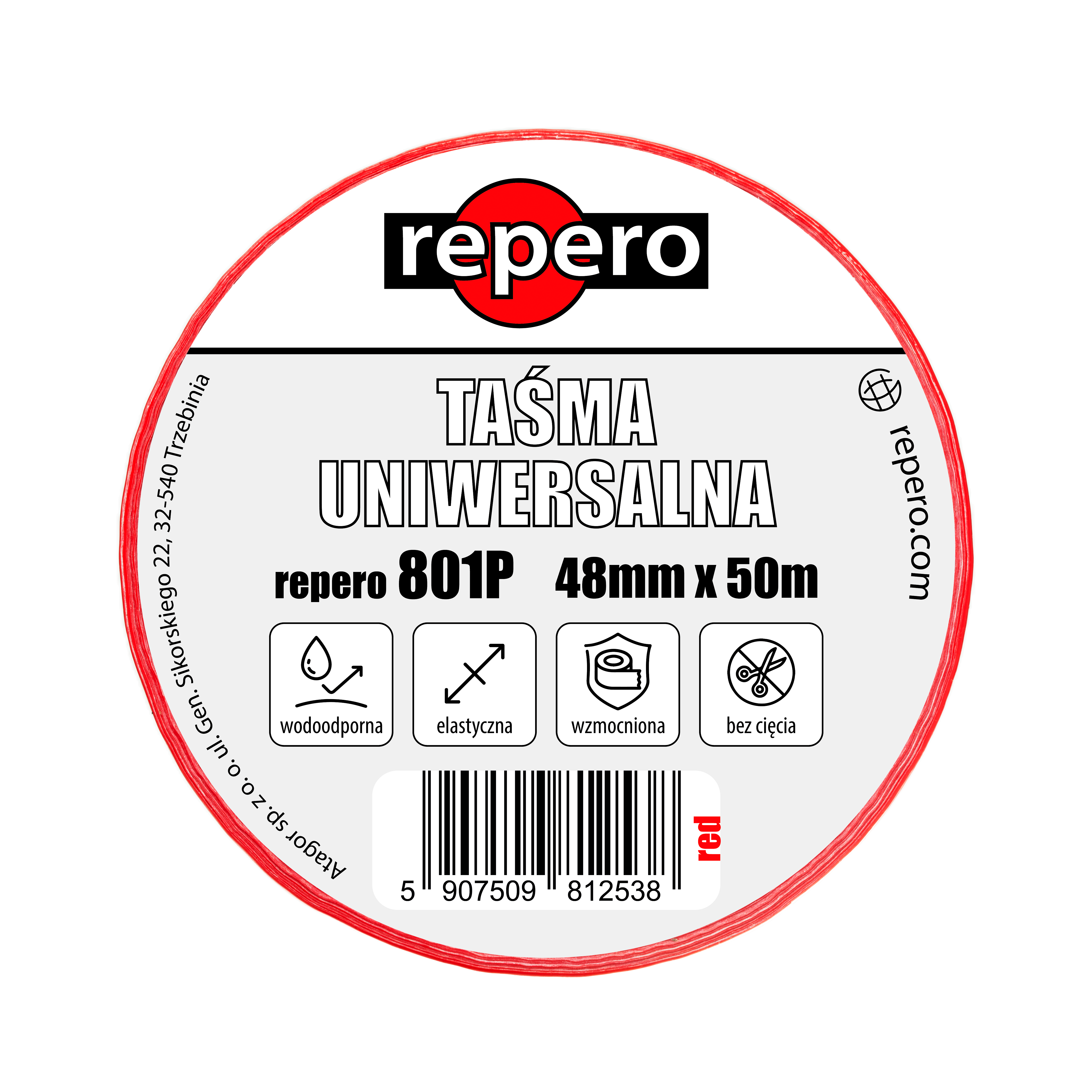 Taśma uniwersalna DUCT 48mm x 50 m czerwona 801 P REPERO