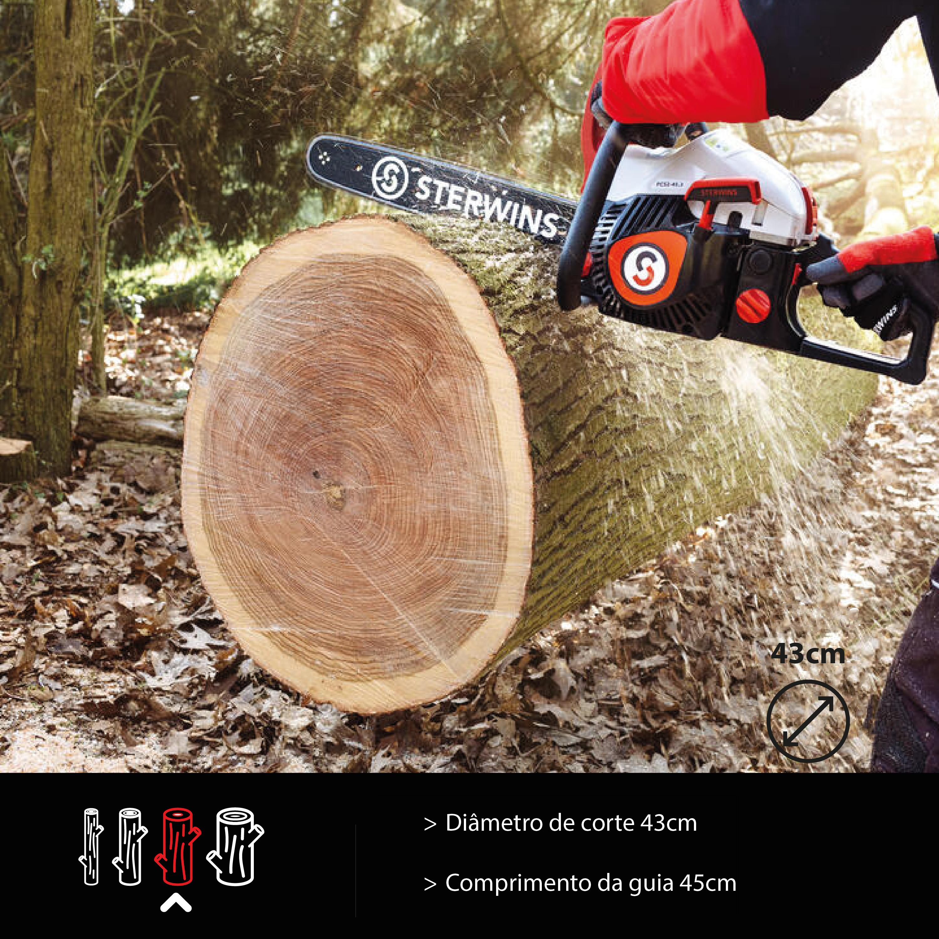 Motoserra automática 45 cm a gasolina Sterwins - 3