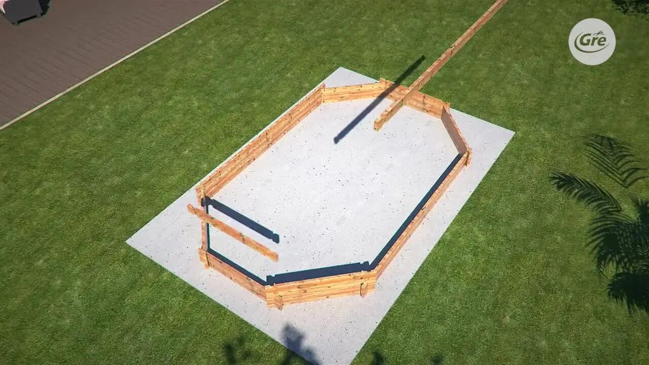 Piscina elevada de madera marrón cuadrada 2x2x0.68 m con depuradora de cartucho GRE - 14