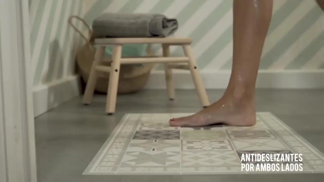 Alfombra pie de cama exterior/interior pvc Siro 48x75cm tejido plano base antideslizante gris - 5