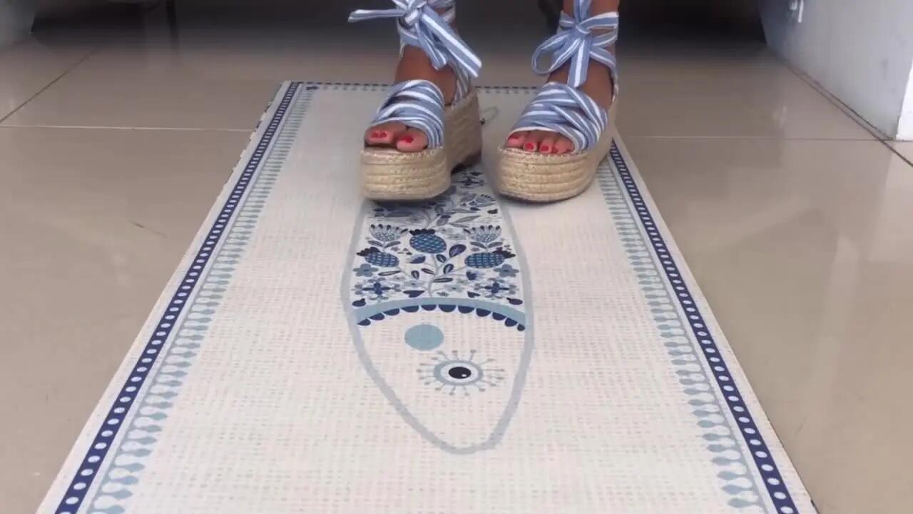 Alfombra pie de cama exterior/interior pvc Siro 48x75cm tejido plano base antideslizante gris - 4