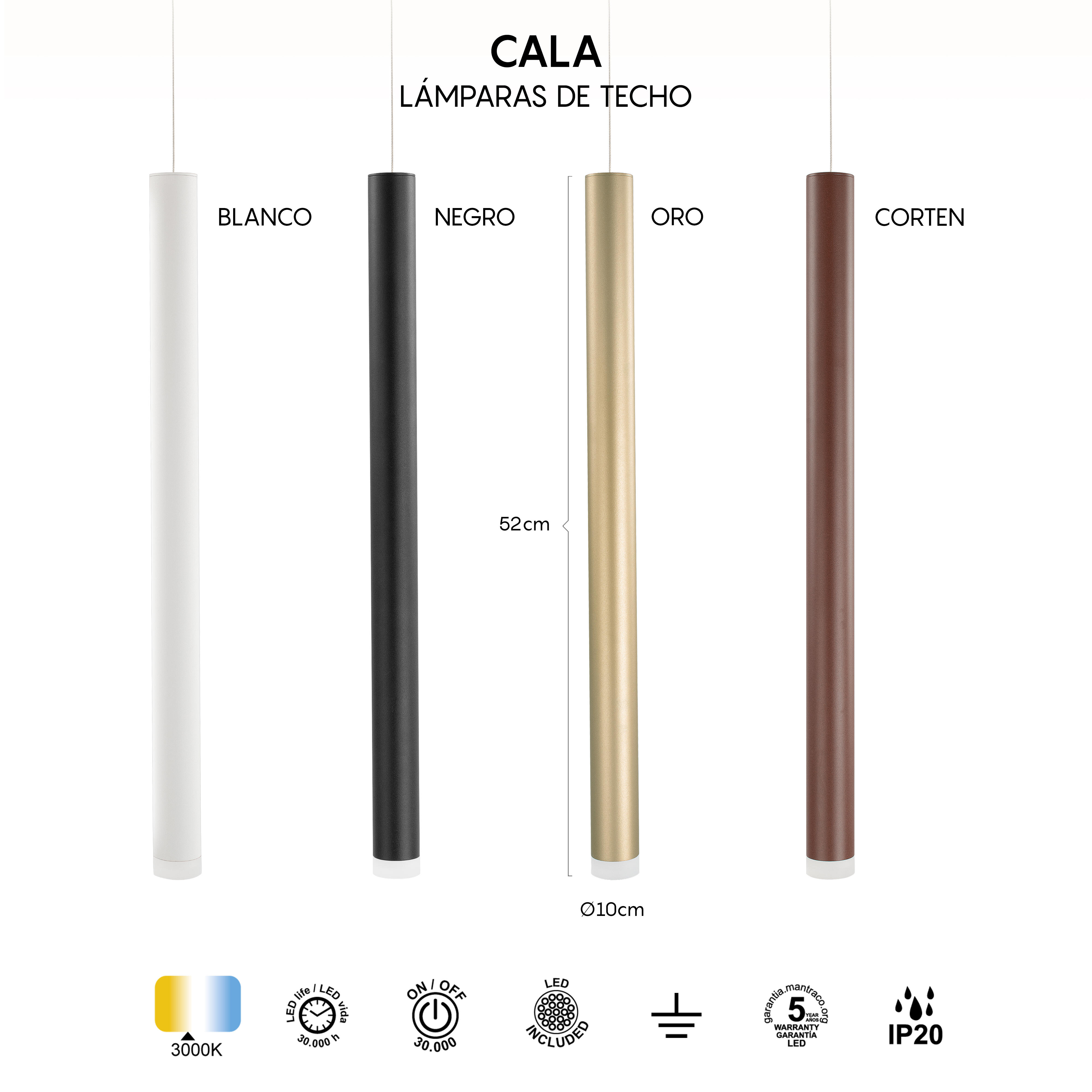 Candeeiro de teto suspenso LED CALA 6W 3000K 420LM BRANCO - 11