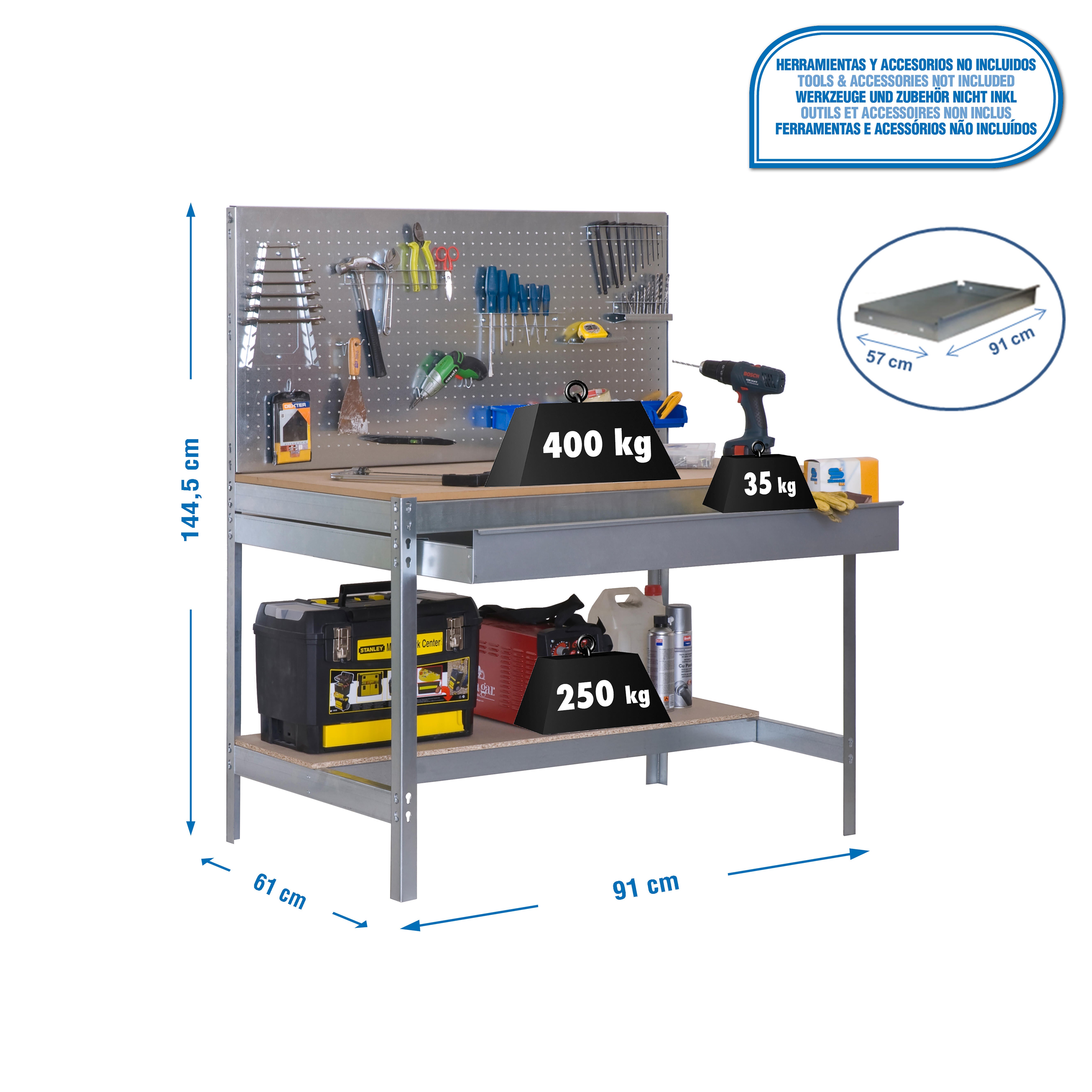 Bancada de trabalho 90x61x144,50 cm 600 Kg cinza Simonrack BT-2 BOX 900 - 3