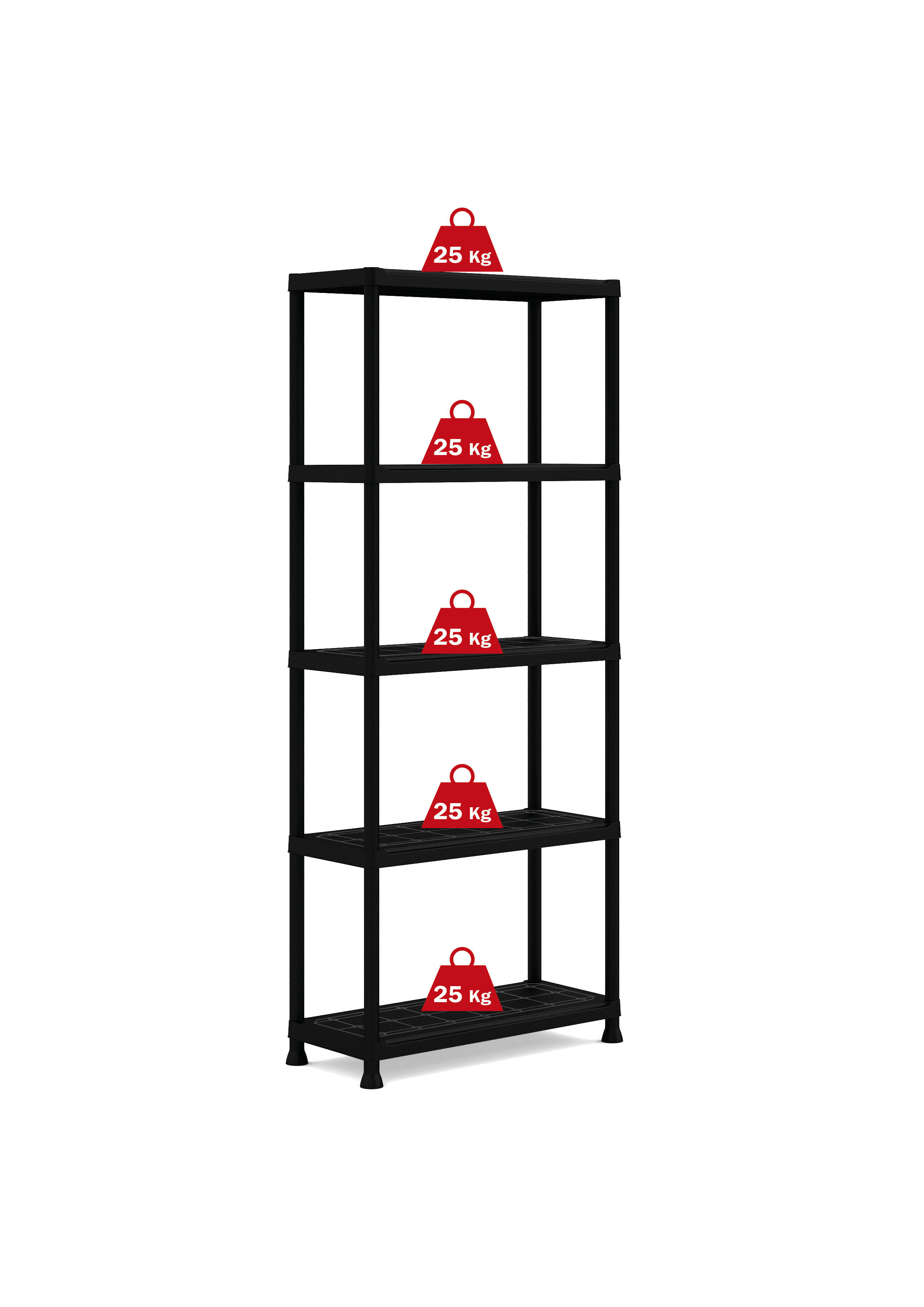 Estante em PVC preto 5 prateleiras 176x75x32 cm 150 kg Spaceo Standard - 8