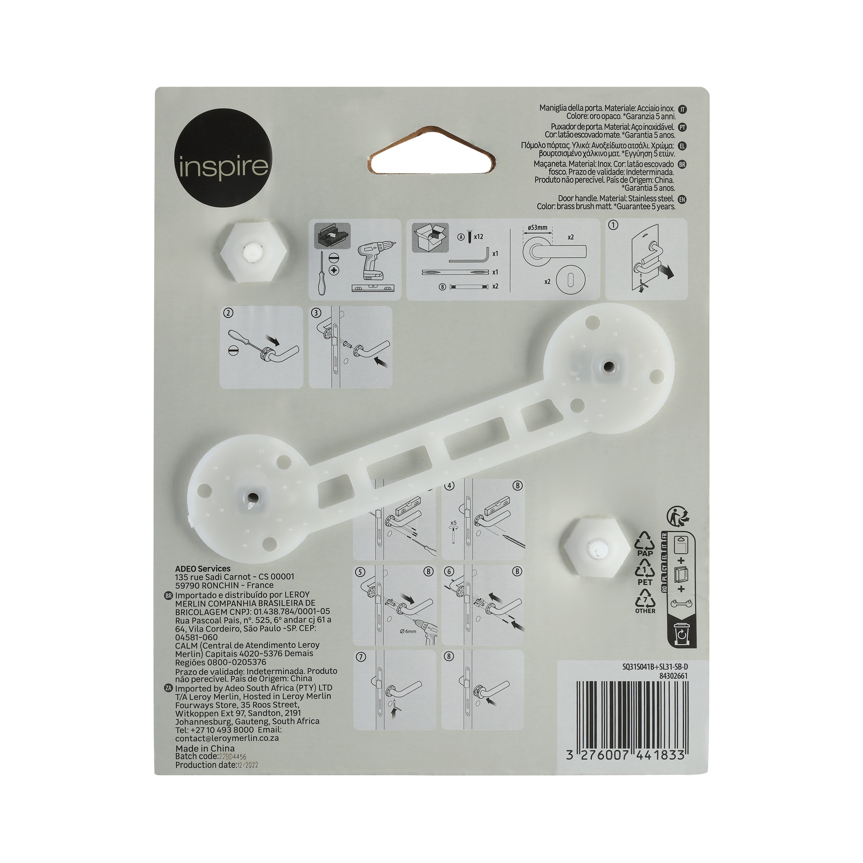 Puxador de porta roseta aço inox dourado escovado mate Inspire Sara - 10