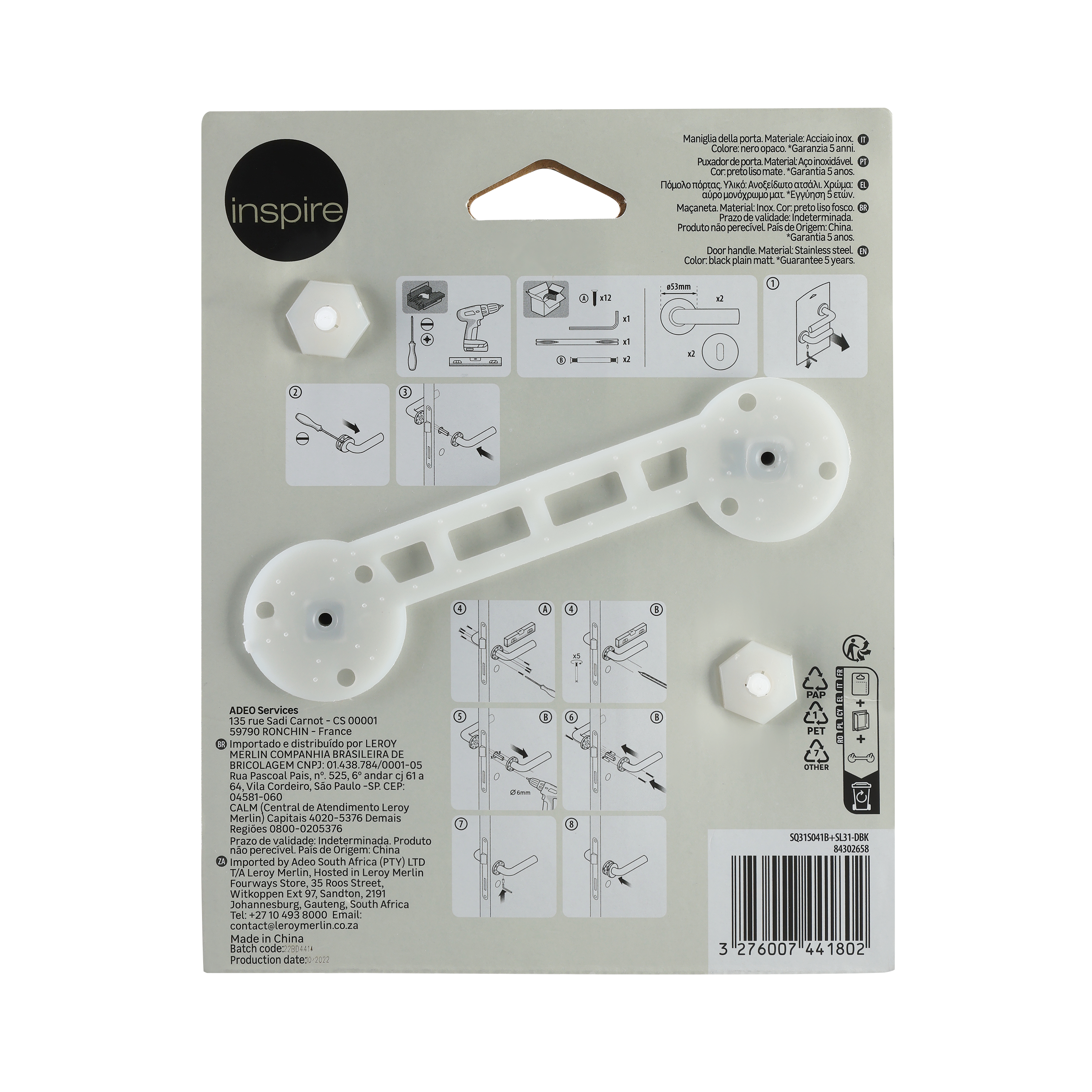 Puxador de porta roseta aço inox preto mate Inspire Sara - 8