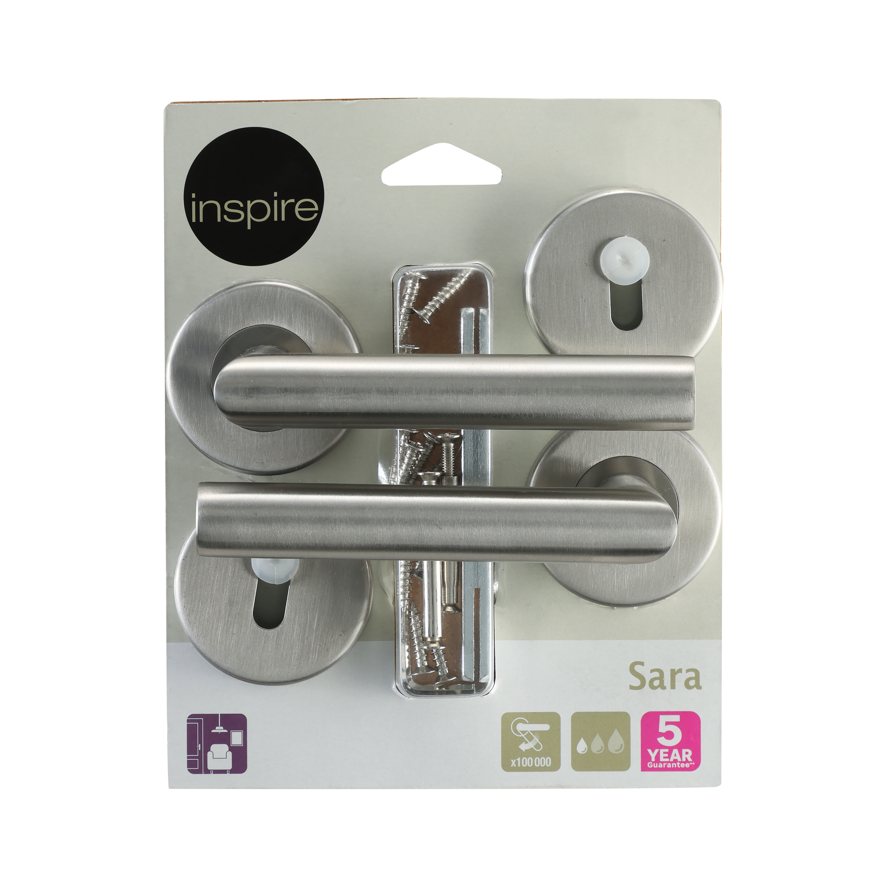 Puxador de porta roseta aço inox prateado escovado acetinado Inspire Sara - 9