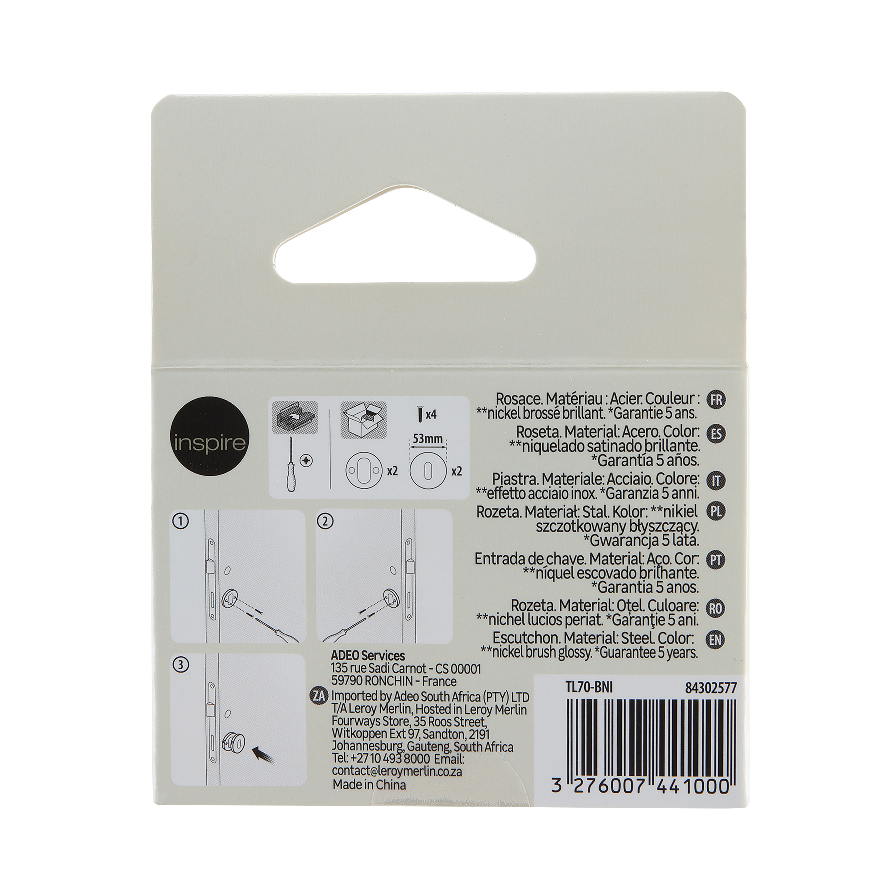 2 rosaces INSPIRE trou de clé L1 acier nickel satiné A2 - 6