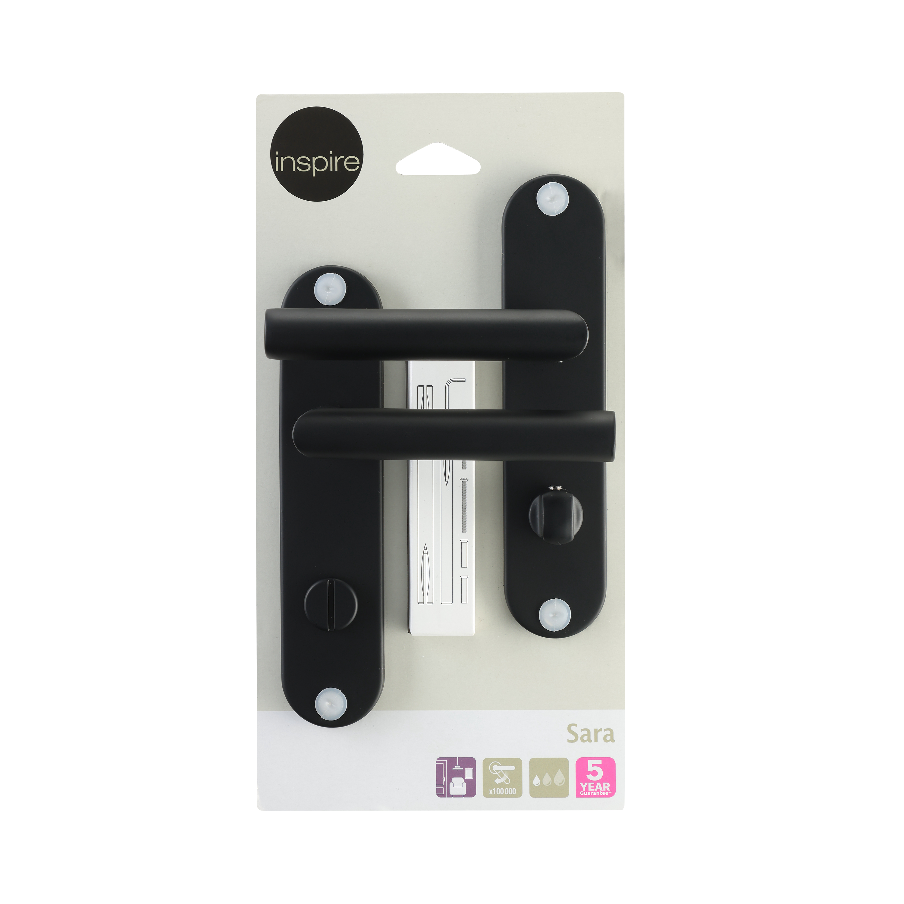 2 poignées sur plaque à condamnation Sara acier noir mat, entraxe 165 mm - 5