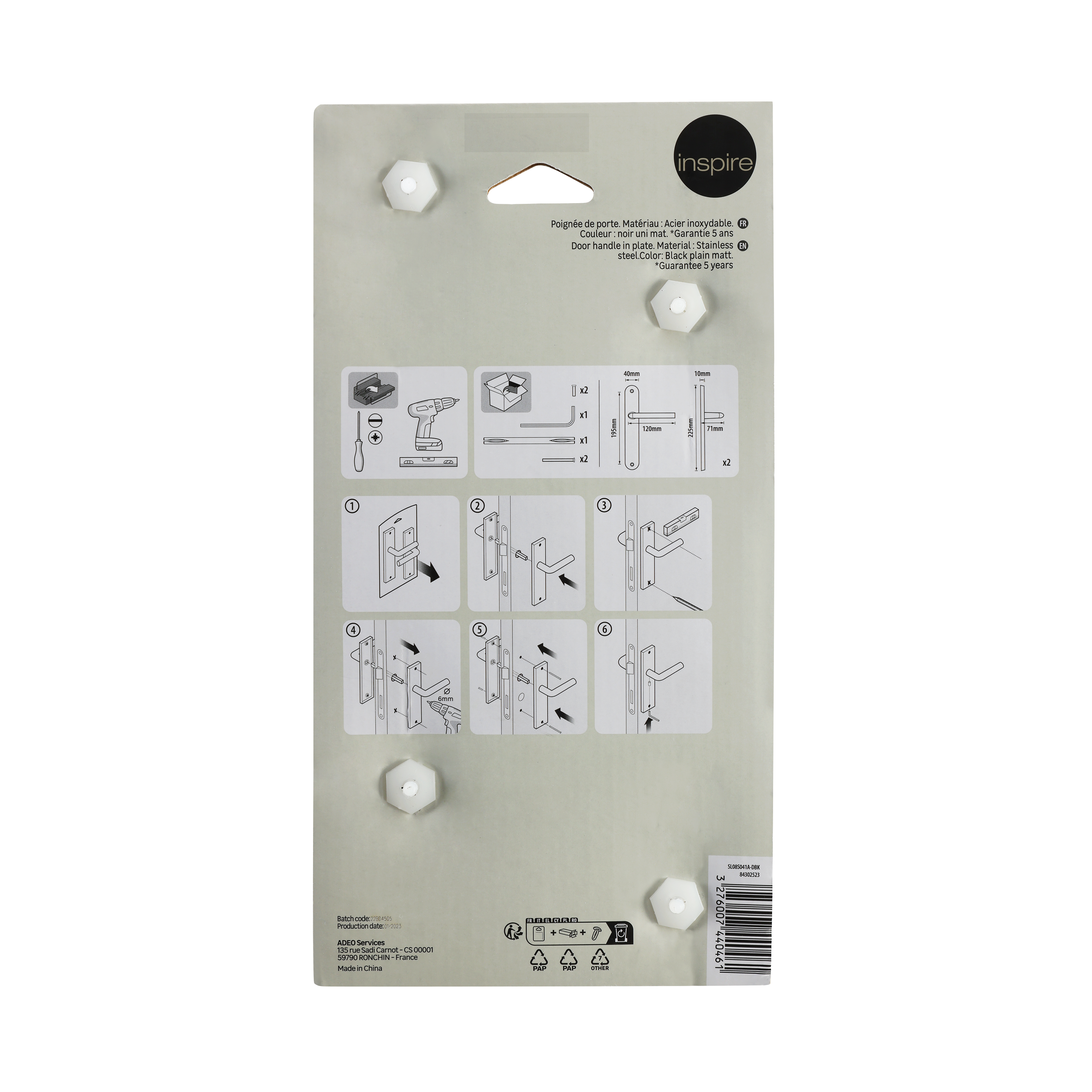 2 poignées sur plaque à clé Sara acier noir mat, entraxe 195 mm - 8