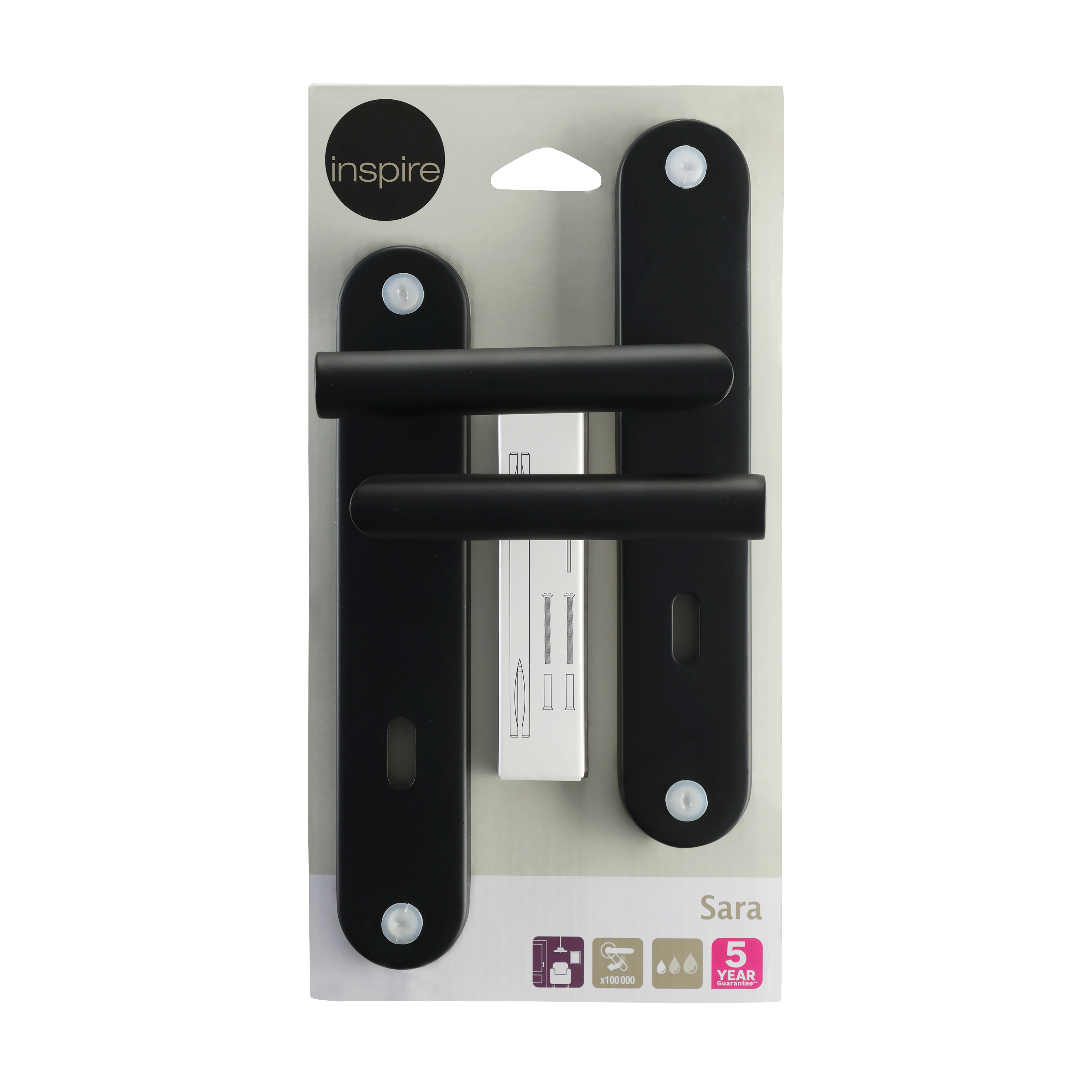 2 poignées sur plaque à clé Sara acier noir mat, entraxe 195 mm - 7